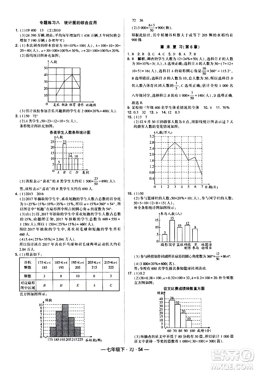 寧夏人民教育出版社2021學(xué)霸題中題數(shù)學(xué)七年級(jí)下冊(cè)浙教版答案