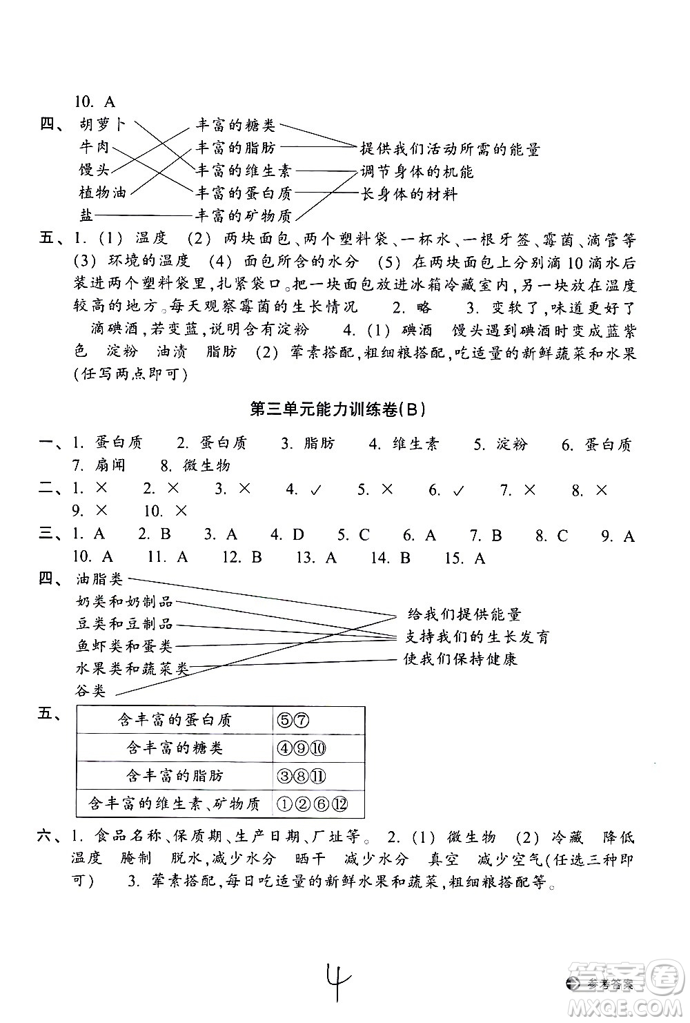 浙江教育出版社2021新編單元能力訓練卷科學四年級下冊教科版答案