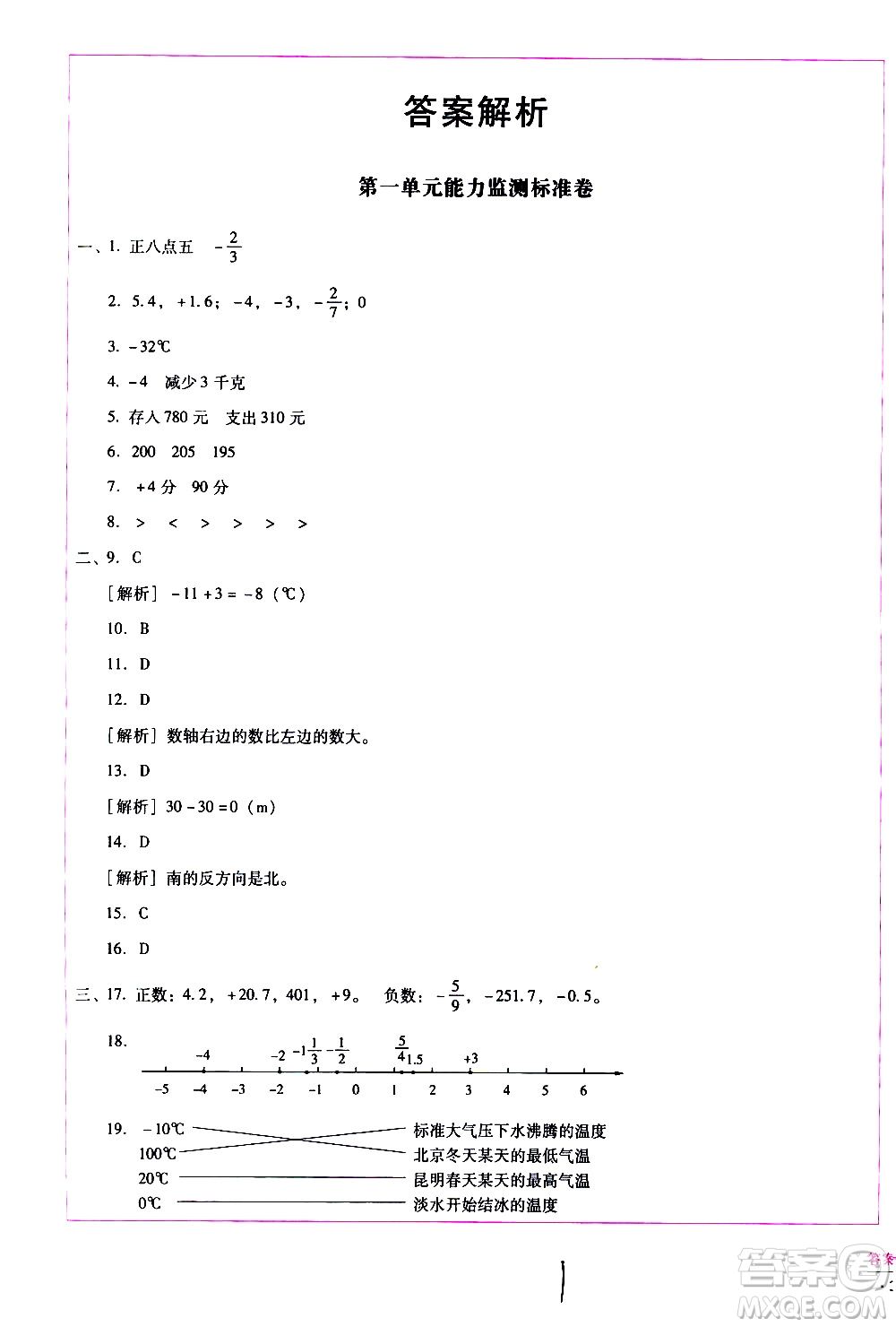 云南教育出版社2021小學(xué)能力監(jiān)測(cè)標(biāo)準(zhǔn)卷數(shù)學(xué)六年級(jí)下冊(cè)人教版答案