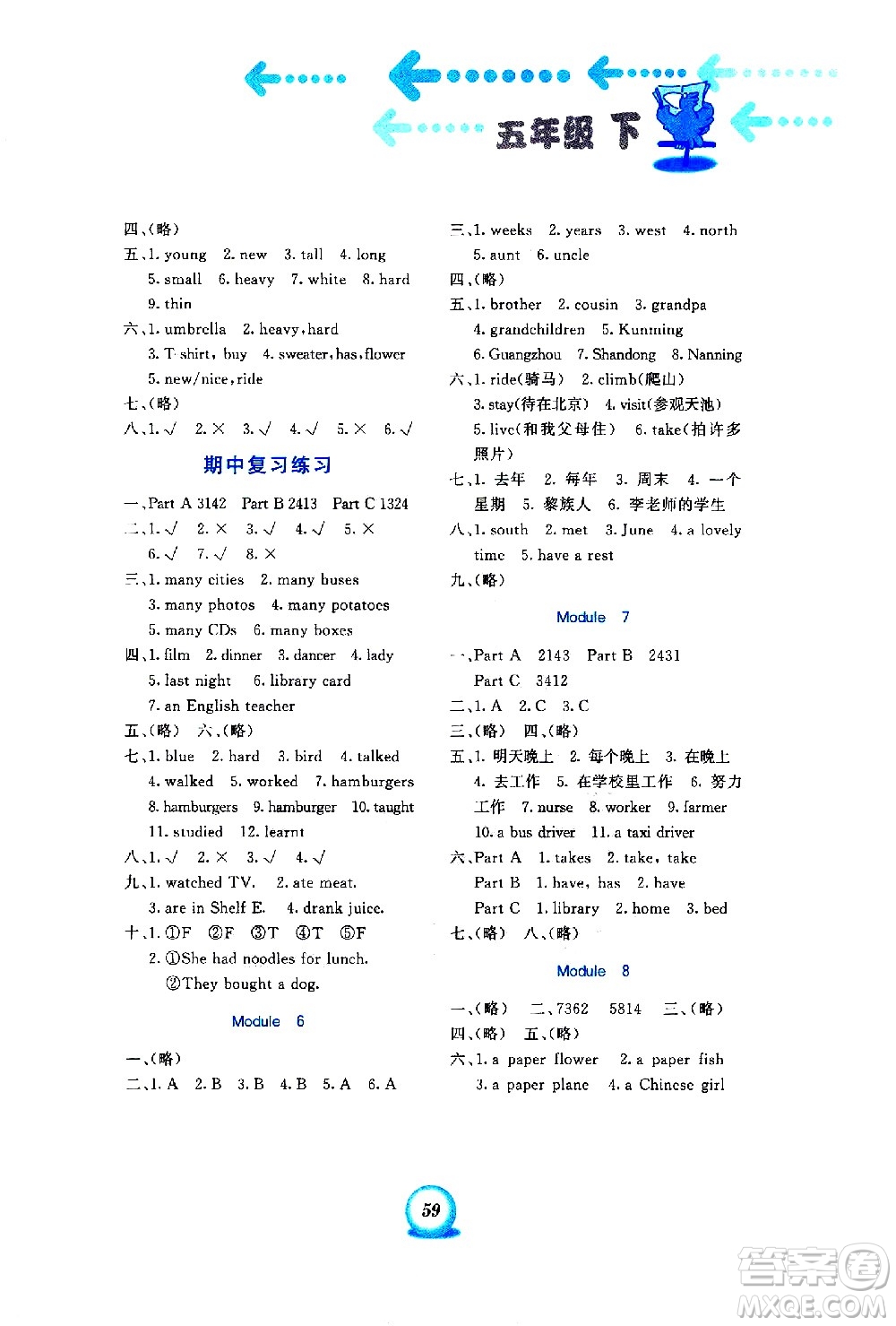 海峽文藝出版社2021英語書寫練習(xí)一本通三年級起點(diǎn)五年級下冊外研版答案