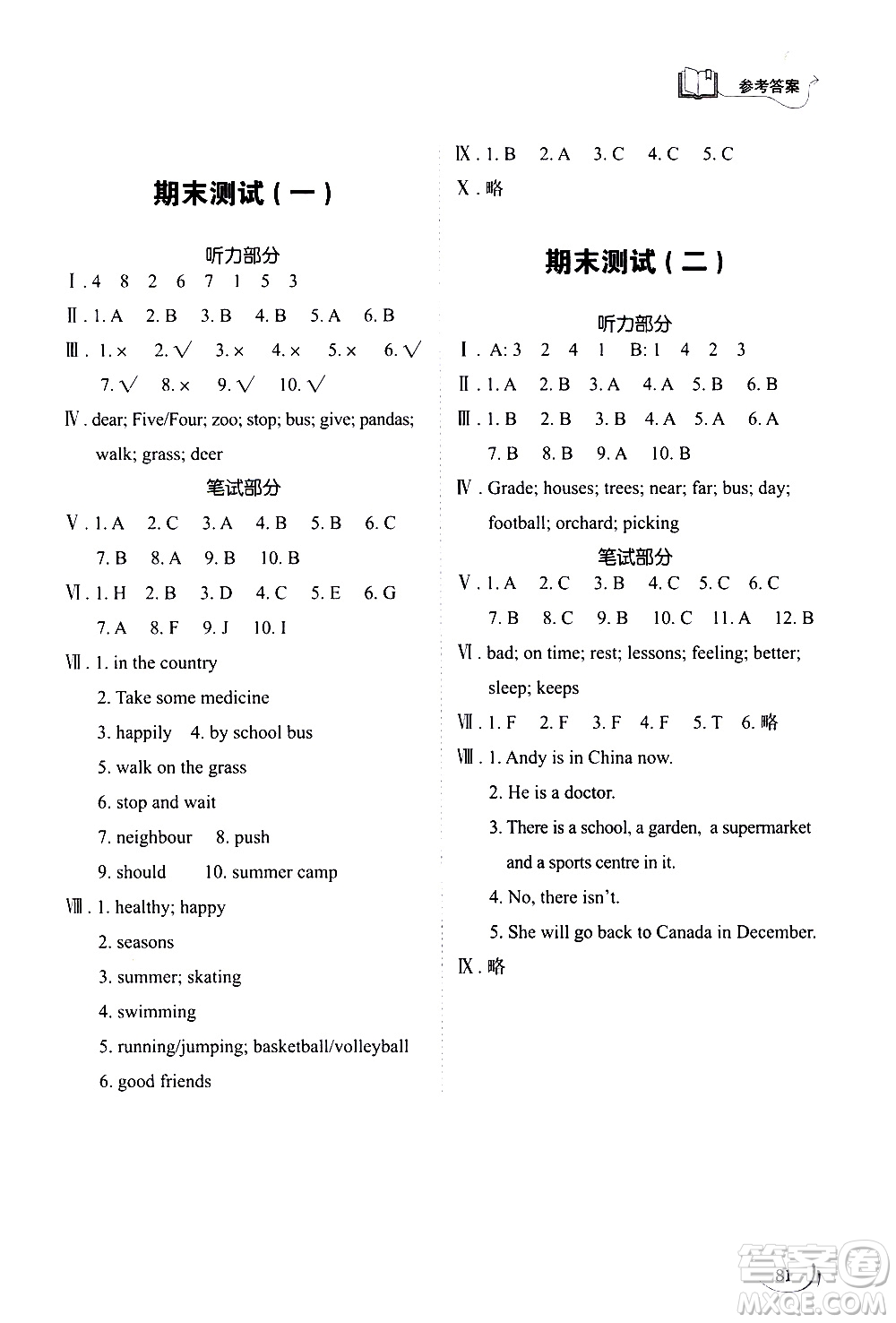 山東科學技術出版社2021小學同步練習冊英語五年級下冊魯科版答案