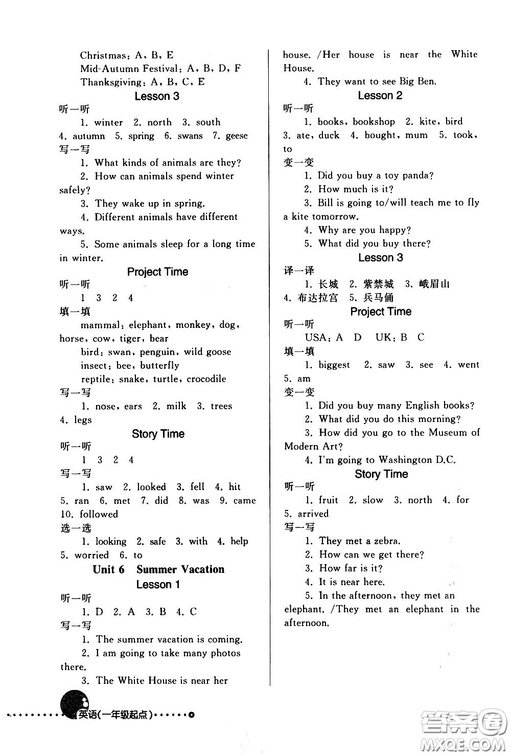 人民教育出版社2021英語配套練習與檢測一年級起點六年級下冊人教版答案