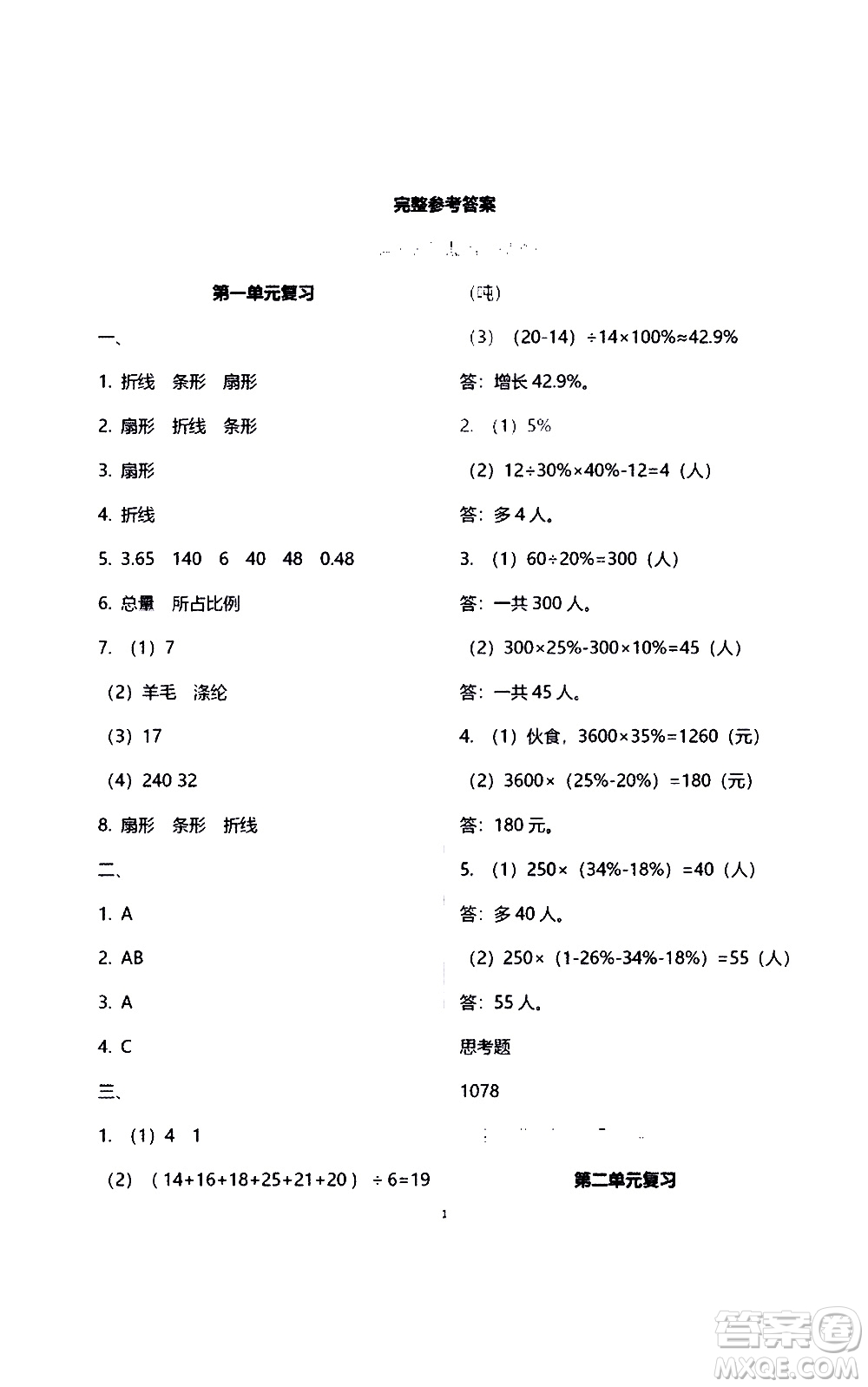 江蘇鳳凰教育出版社2021練習(xí)與測試檢測卷小學(xué)數(shù)學(xué)六年級下冊蘇教版答案