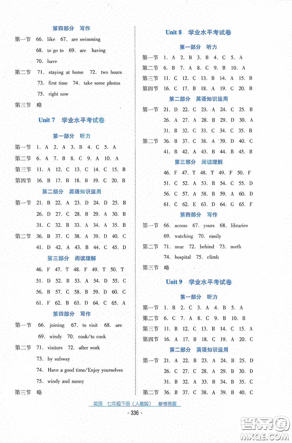 云南教育出版社2021云南省標(biāo)準(zhǔn)教輔優(yōu)佳學(xué)案七年級(jí)英語下冊(cè)人教版答案