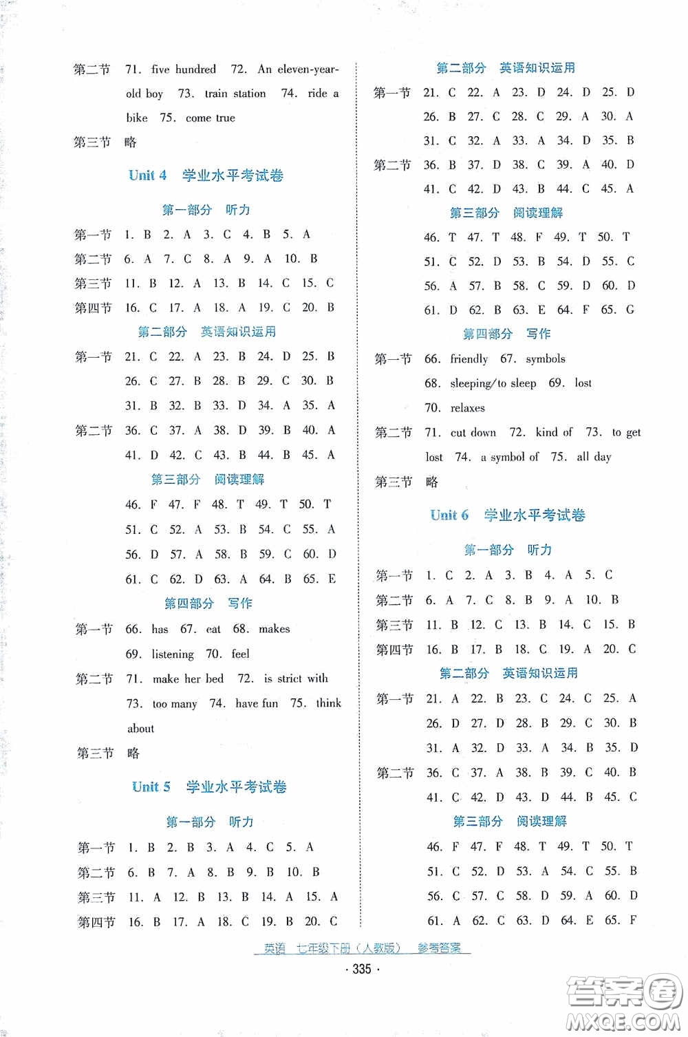 云南教育出版社2021云南省標(biāo)準(zhǔn)教輔優(yōu)佳學(xué)案七年級(jí)英語下冊(cè)人教版答案