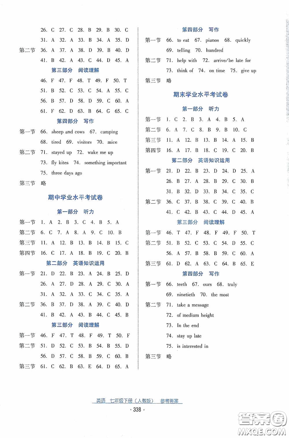 云南教育出版社2021云南省標(biāo)準(zhǔn)教輔優(yōu)佳學(xué)案七年級(jí)英語下冊(cè)人教版答案