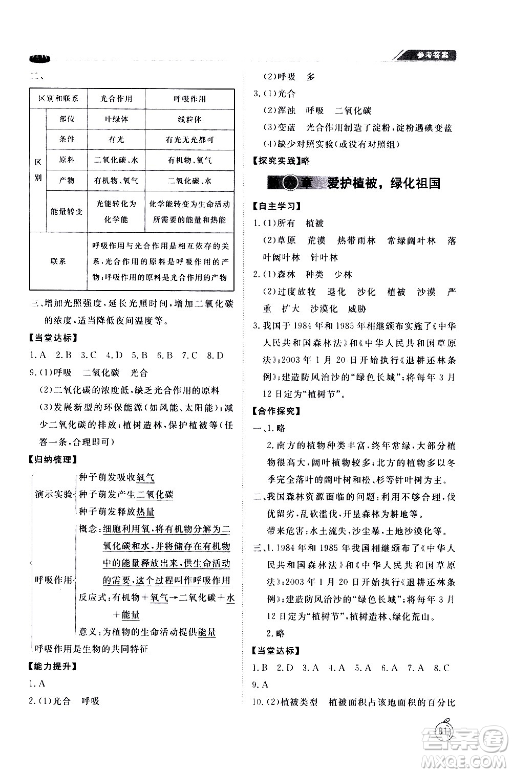 山東友誼出版社2021初中同步練習(xí)冊生物學(xué)五四制六年級(jí)下冊魯科版答案