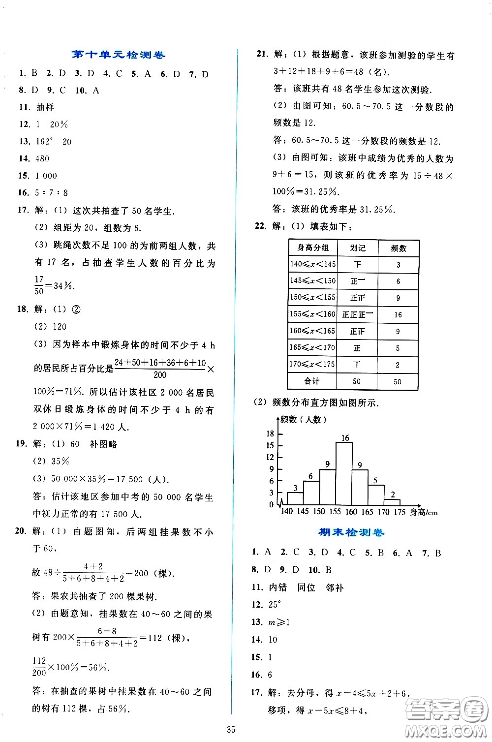 人民教育出版社2021同步輕松練習(xí)數(shù)學(xué)七年級(jí)下冊(cè)人教版答案