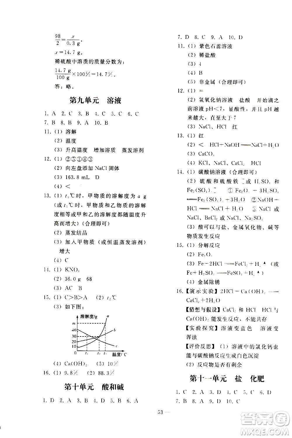 人民教育出版社2021同步輕松練習(xí)化學(xué)九年級總復(fù)習(xí)人教版答案