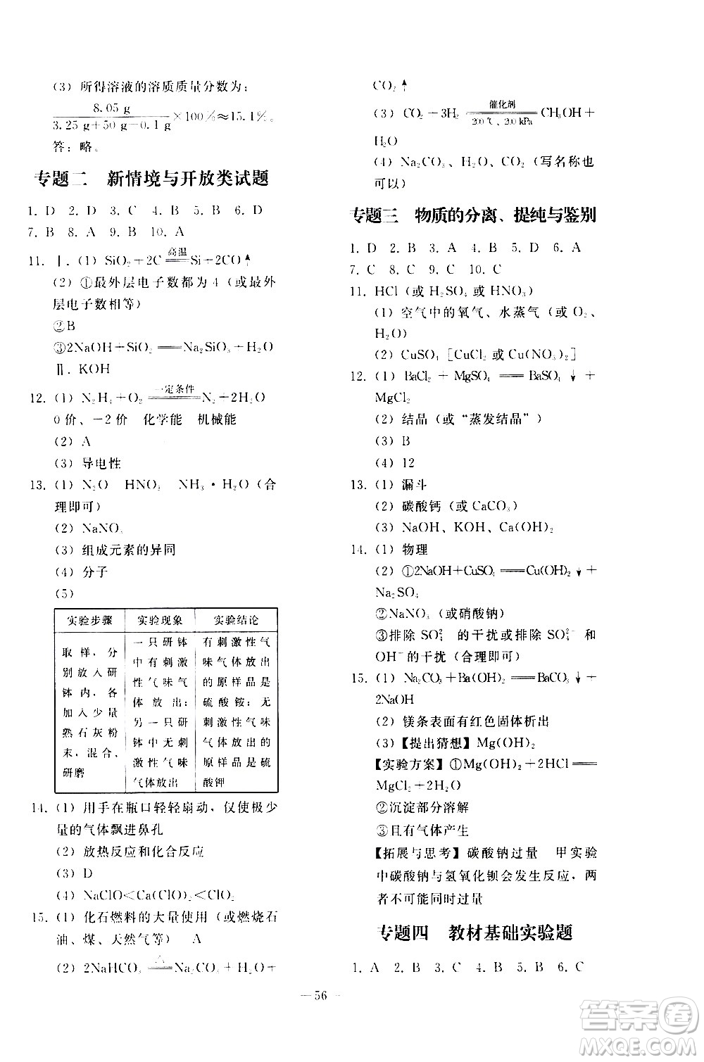 人民教育出版社2021同步輕松練習(xí)化學(xué)九年級總復(fù)習(xí)人教版答案