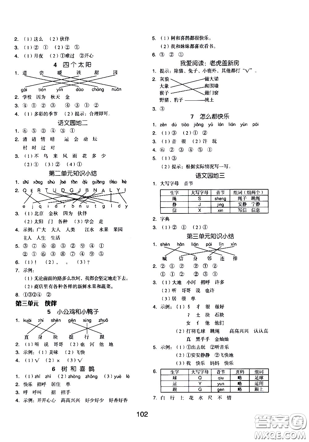 湖南少年兒童出版社2021智慧作業(yè)語文一年級(jí)下冊(cè)人教版答案