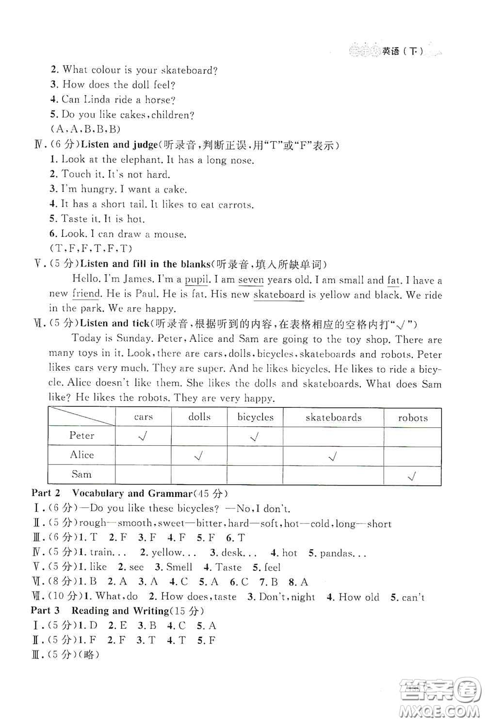 上海大學(xué)出版社2021鐘書金牌上海作業(yè)三年級英語下冊N版答案