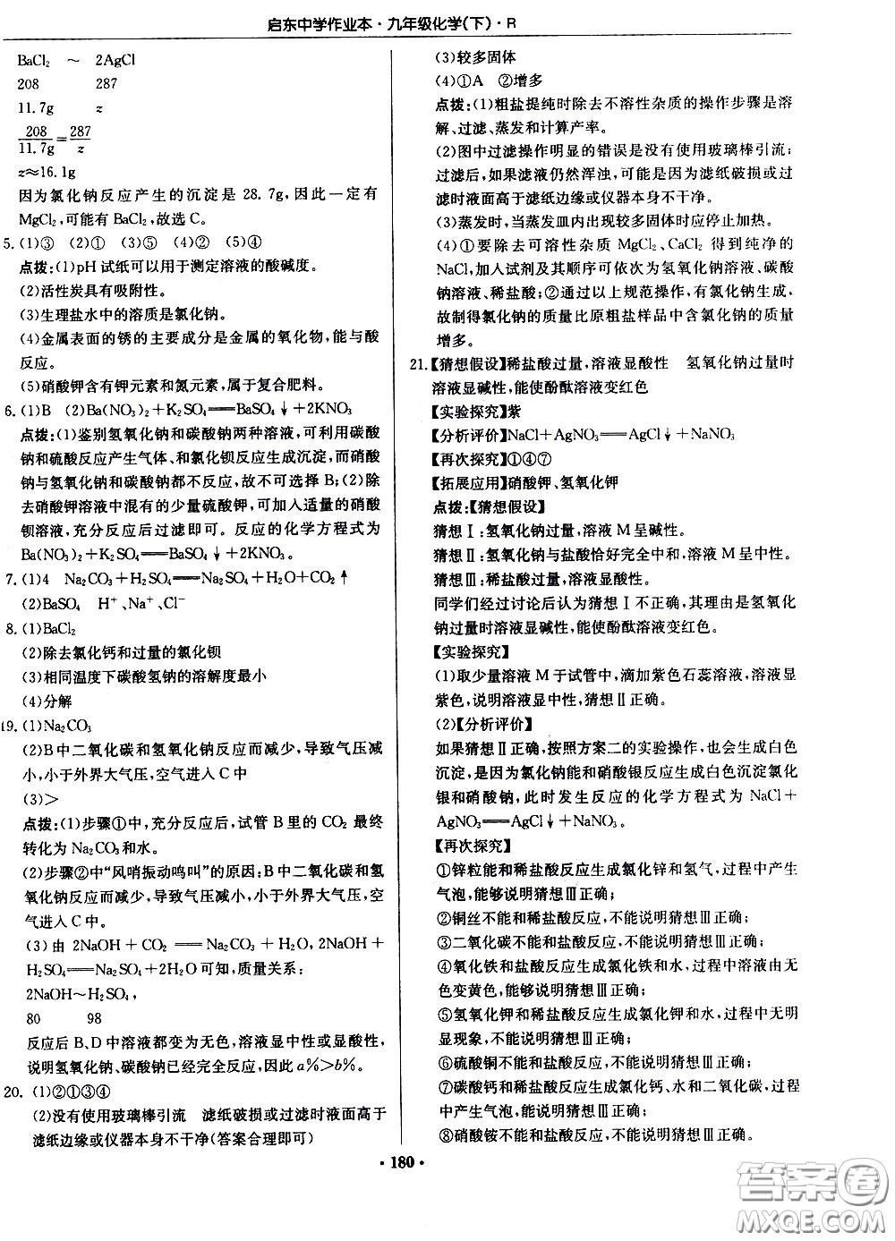 龍門書局2021啟東中學(xué)作業(yè)本九年級化學(xué)下冊R人教版答案