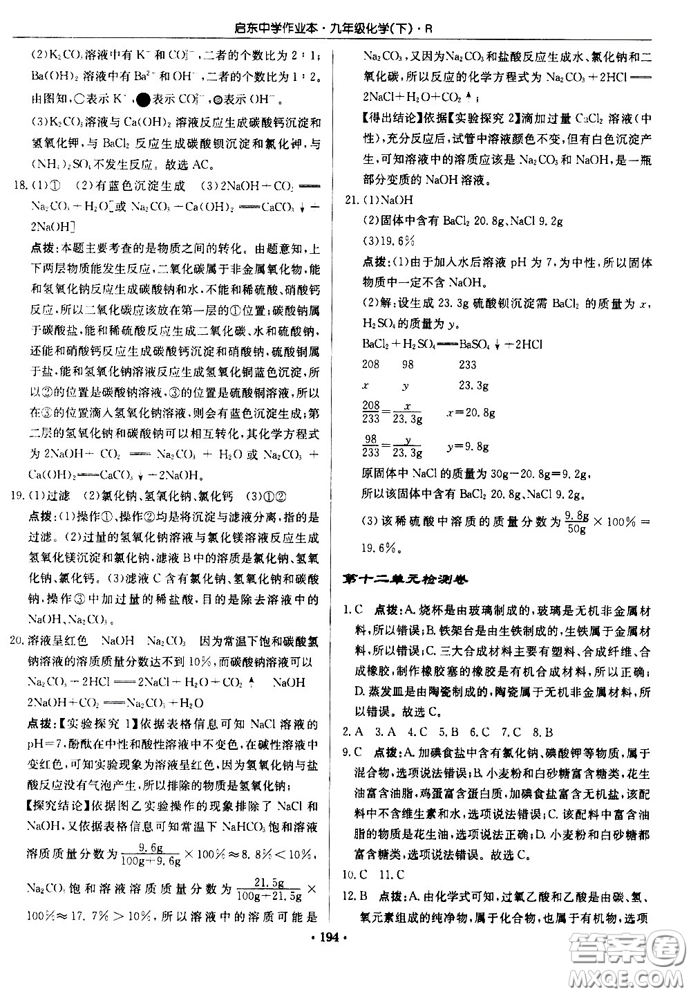 龍門書局2021啟東中學(xué)作業(yè)本九年級化學(xué)下冊R人教版答案