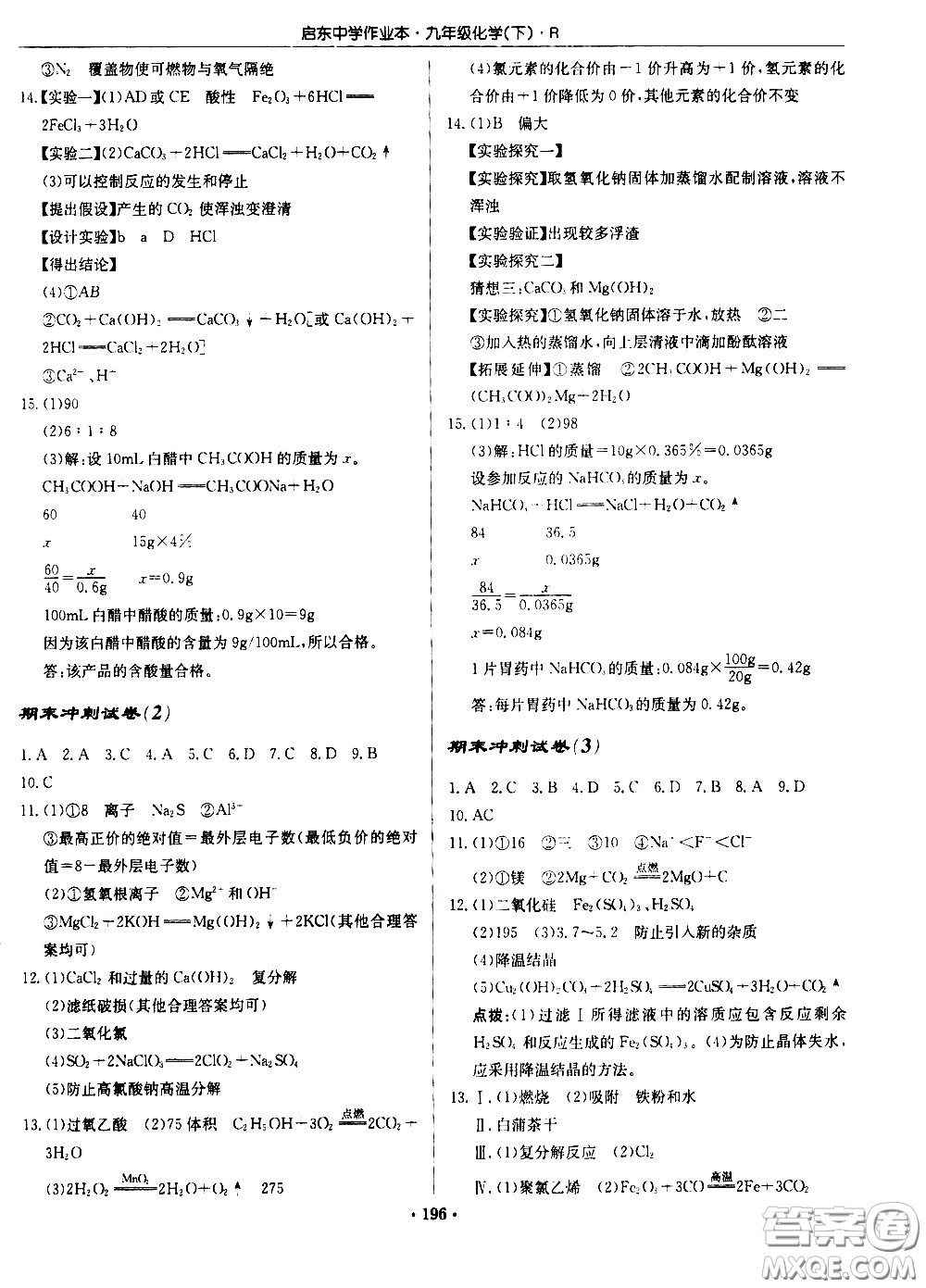 龍門書局2021啟東中學(xué)作業(yè)本九年級化學(xué)下冊R人教版答案