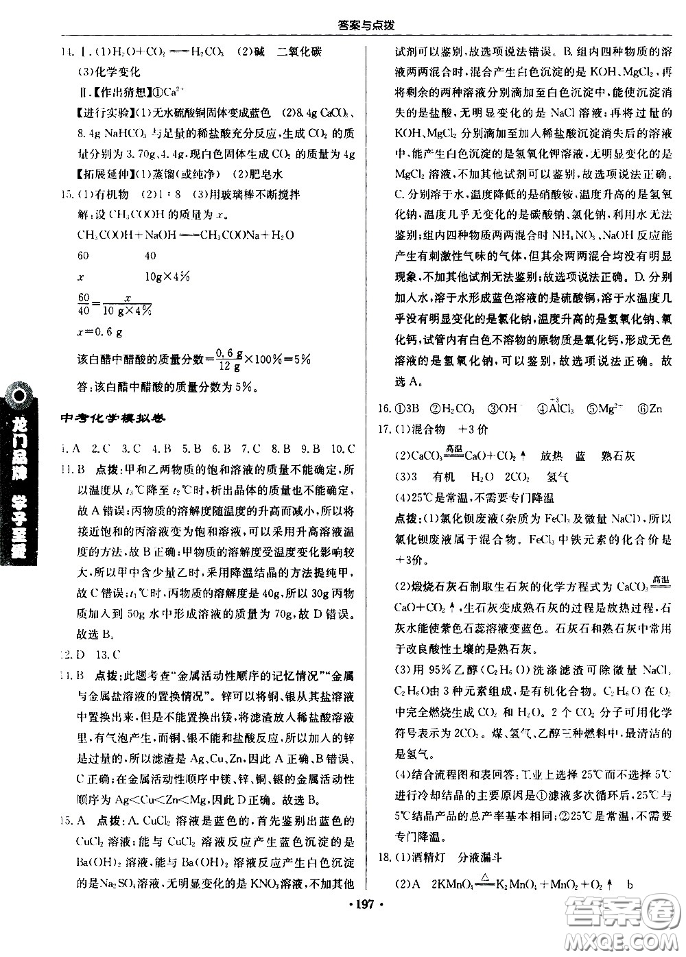 龍門書局2021啟東中學(xué)作業(yè)本九年級化學(xué)下冊R人教版答案