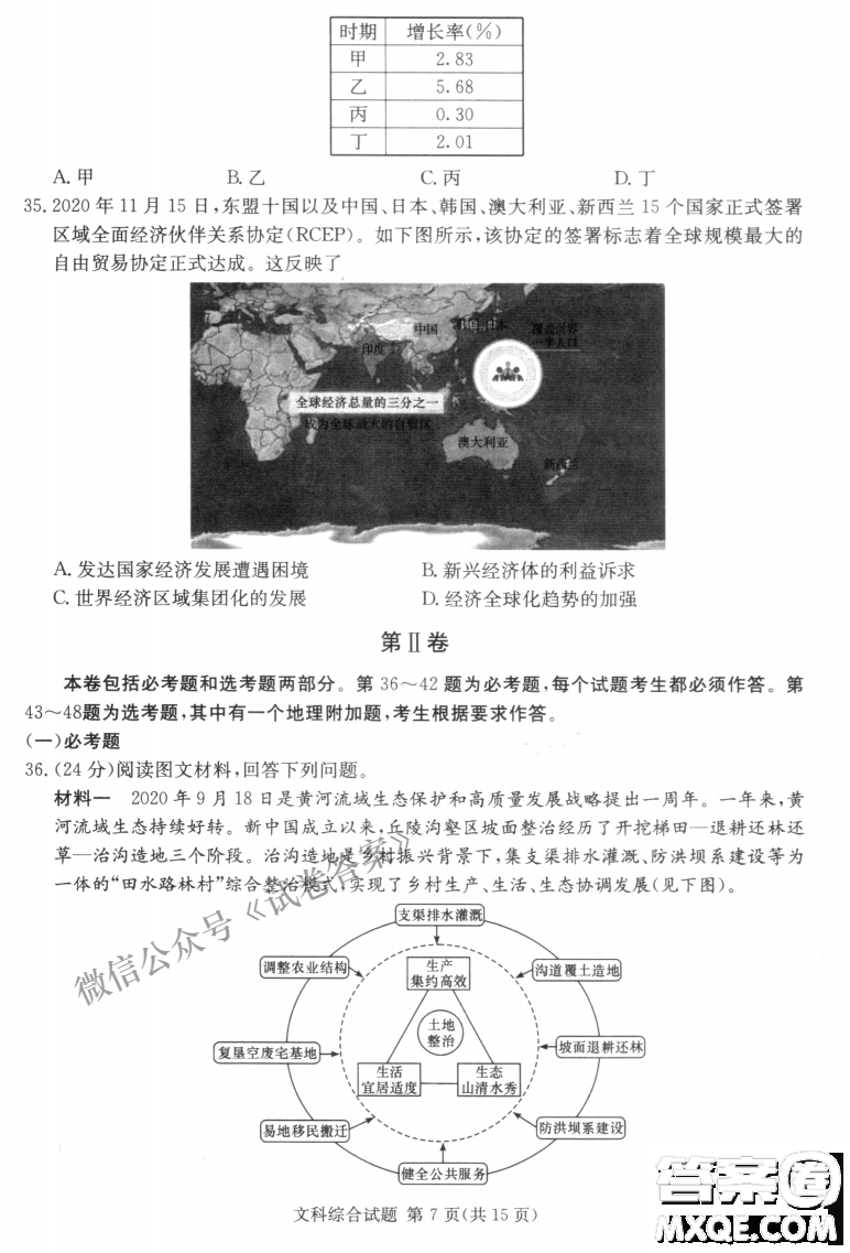 2021年3月湘豫名校聯(lián)考高三文科綜合試題及答案