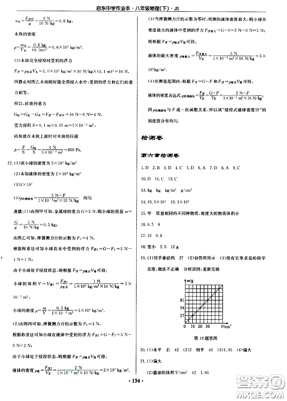 龍門書局2021啟東中學(xué)作業(yè)本八年級(jí)物理下冊JS蘇教版答案