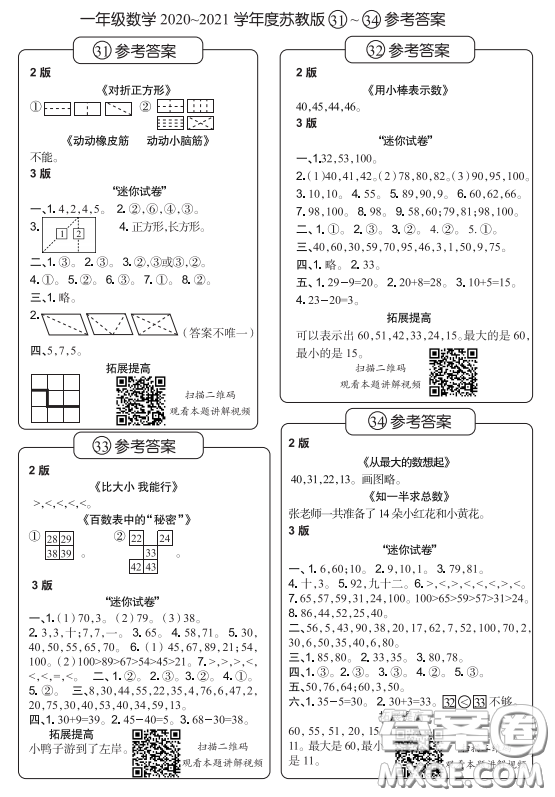 2021時(shí)代學(xué)習(xí)報(bào)數(shù)學(xué)周報(bào)小學(xué)數(shù)學(xué)一年級(jí)蘇教版31-34答案