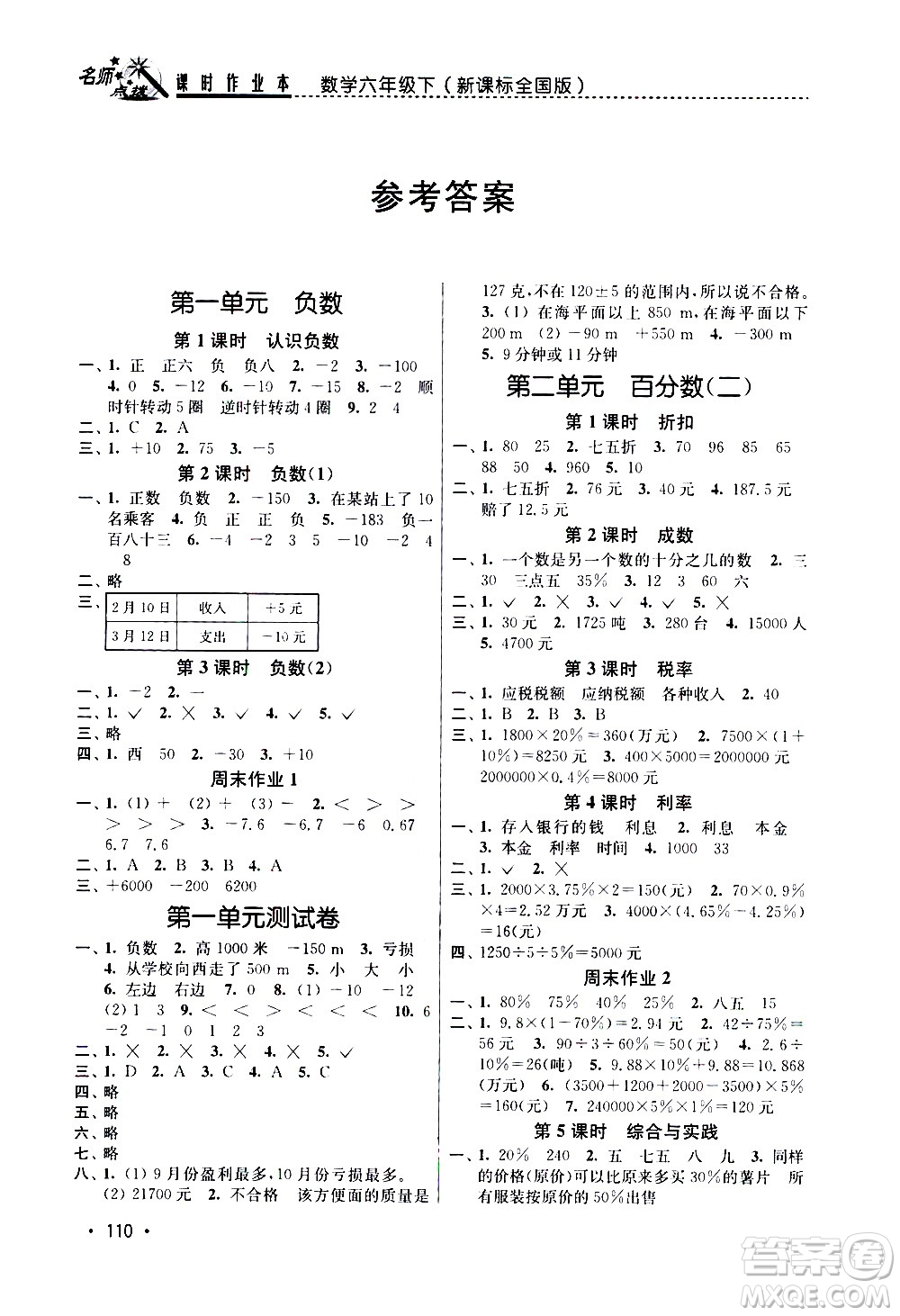 東南大學(xué)出版社2021名師點撥課時作業(yè)本數(shù)學(xué)六年級下新課標(biāo)全國版答案