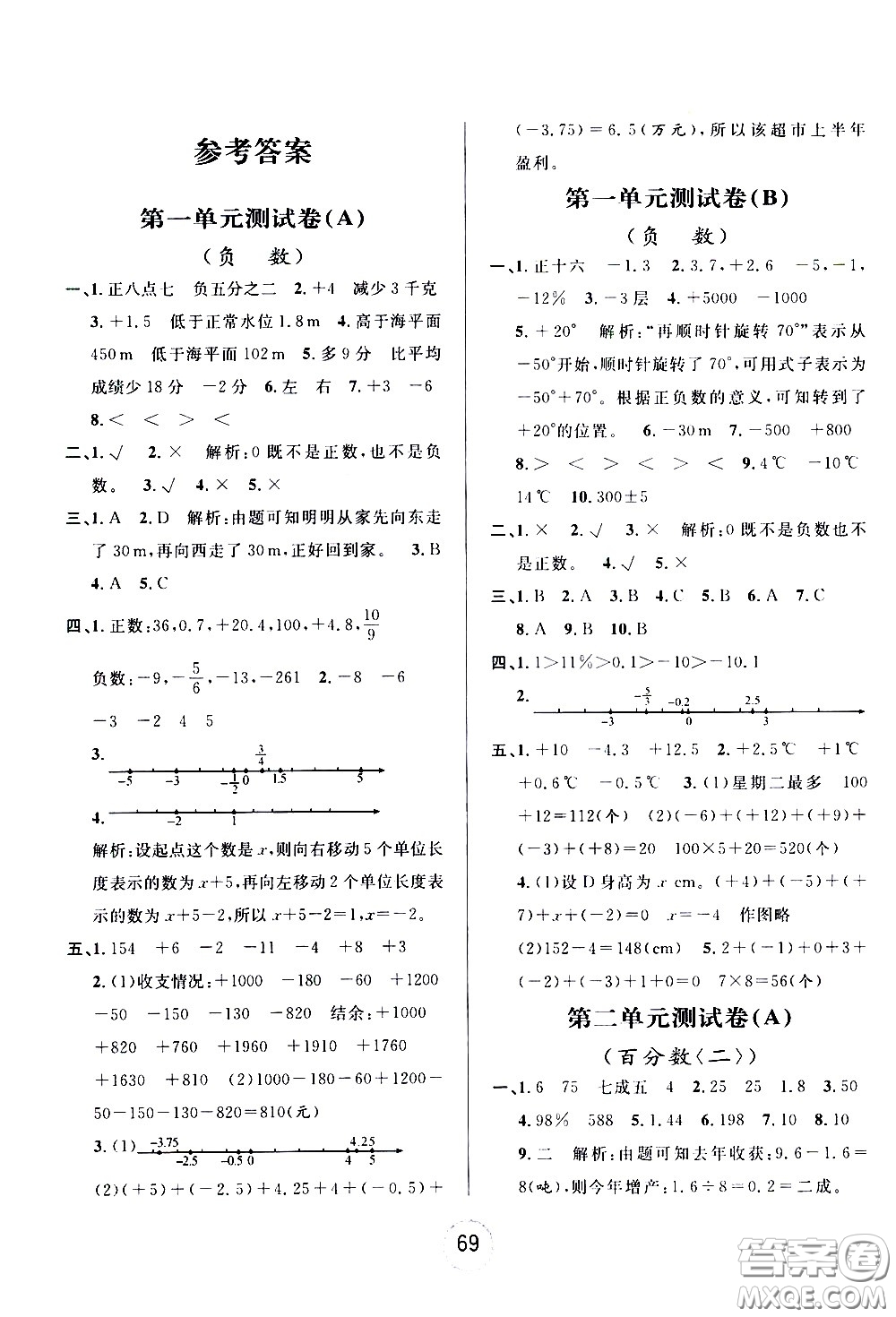 浙江大學出版社2021浙江名卷數(shù)學六年級下冊R人教版答案