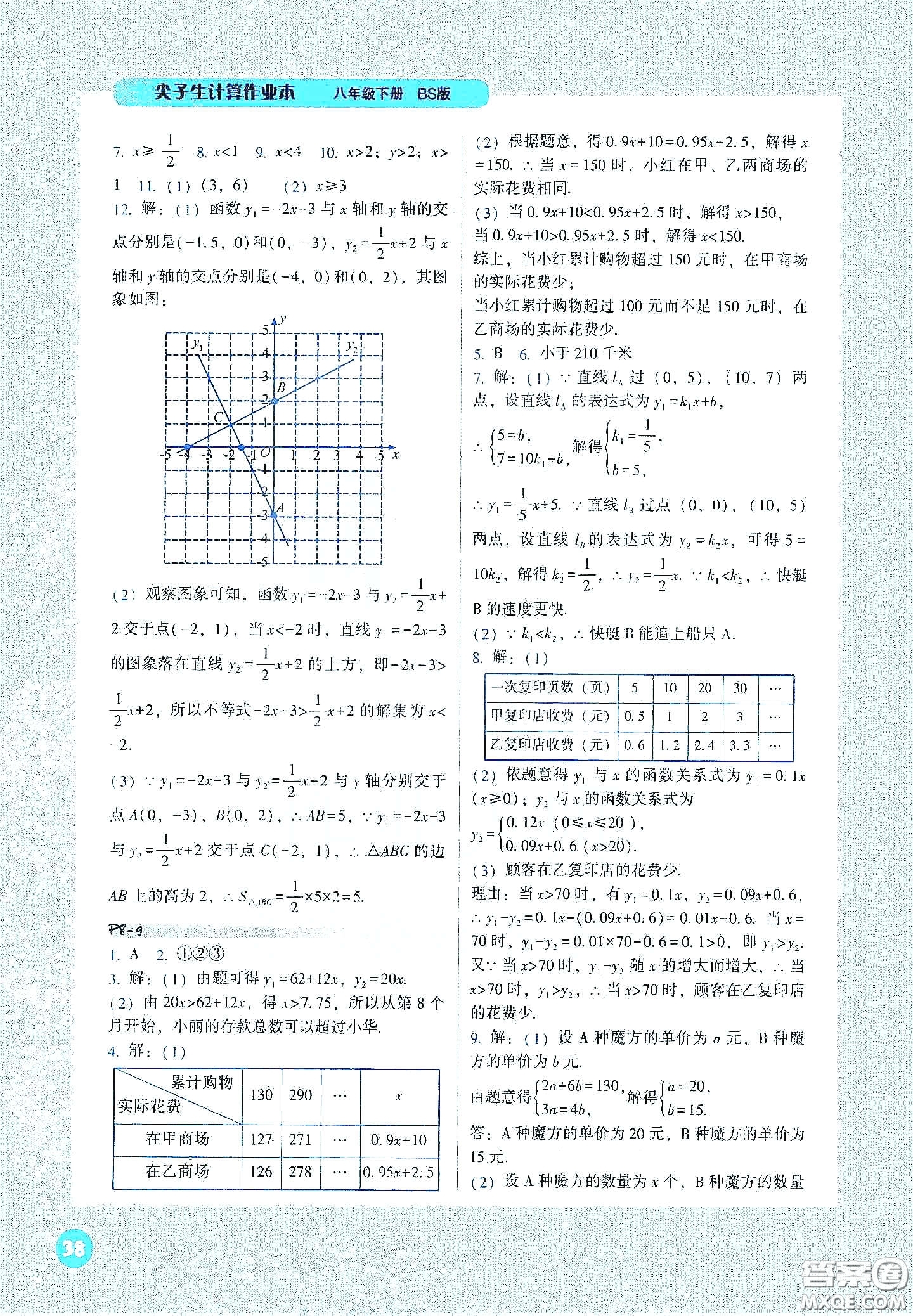 遼寧教育出版社2021尖子生計(jì)算作業(yè)本八年級(jí)下冊(cè)北師大版答案