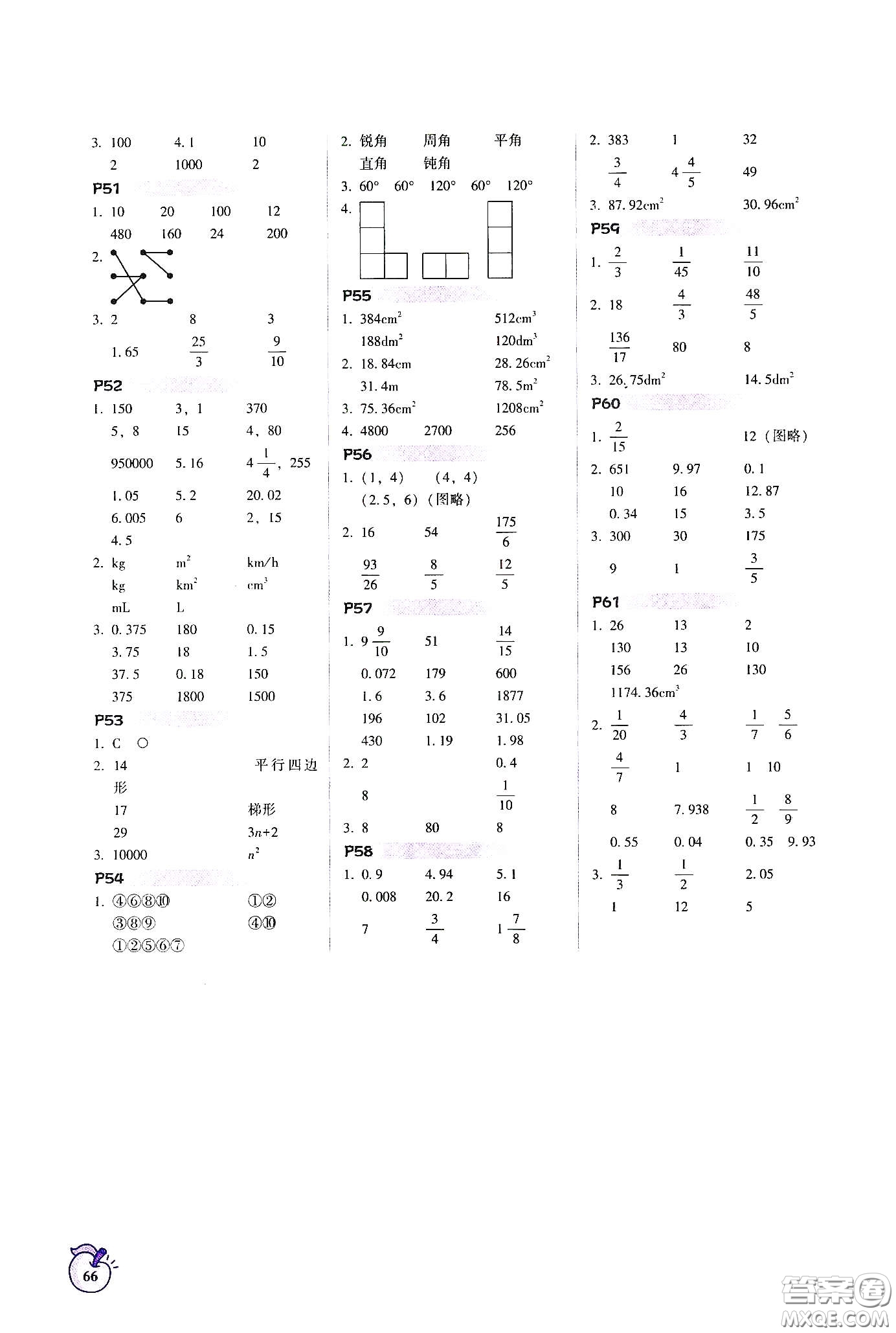 遼寧教育出版社2021尖子生計(jì)算作業(yè)本六年級(jí)下冊(cè)北師大版答案