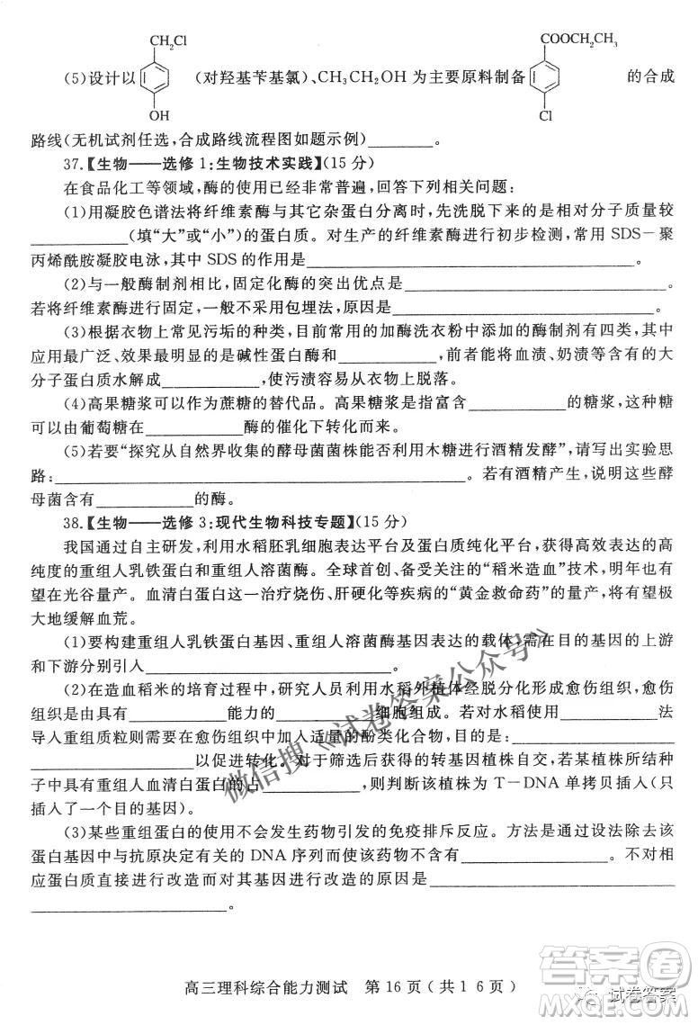 2021年河南省六市高三第一次聯(lián)考理科綜合試題及答案