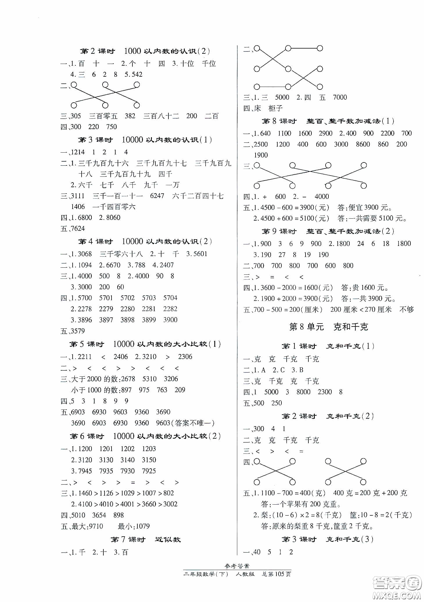 陽光出版社2021匯文圖書卓越課堂二年級數(shù)學下冊人教版答案