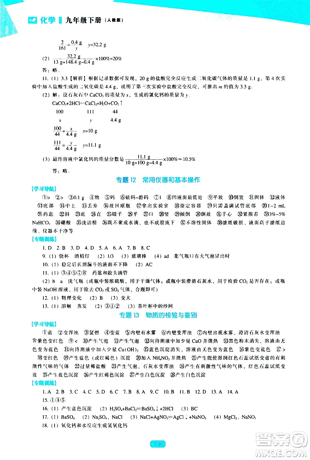 遼海出版社2021新課程化學能力培養(yǎng)九年級下冊人教版答案