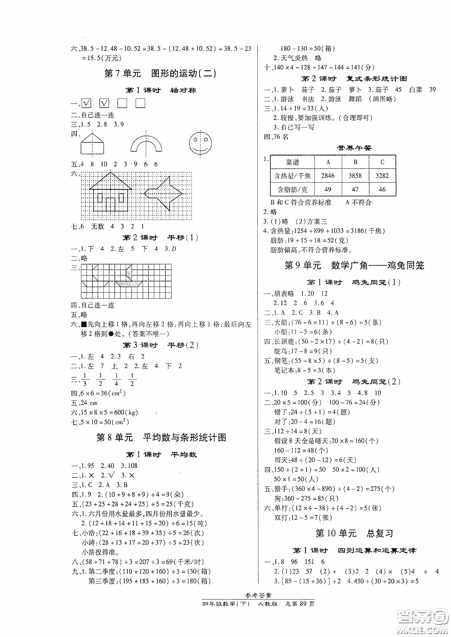 陽(yáng)光出版社2021匯文圖書卓越課堂四年級(jí)數(shù)學(xué)下冊(cè)人教版答案