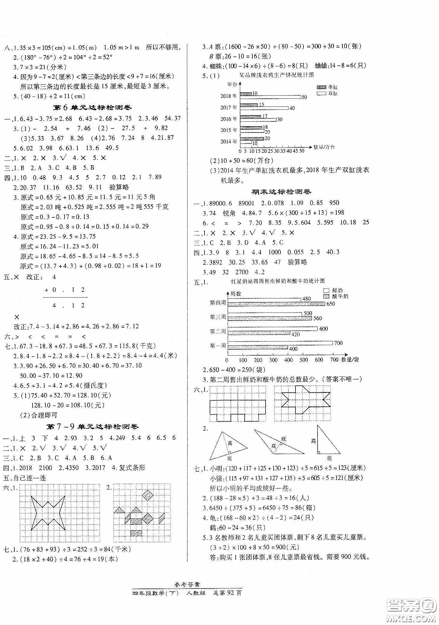 陽(yáng)光出版社2021匯文圖書卓越課堂四年級(jí)數(shù)學(xué)下冊(cè)人教版答案