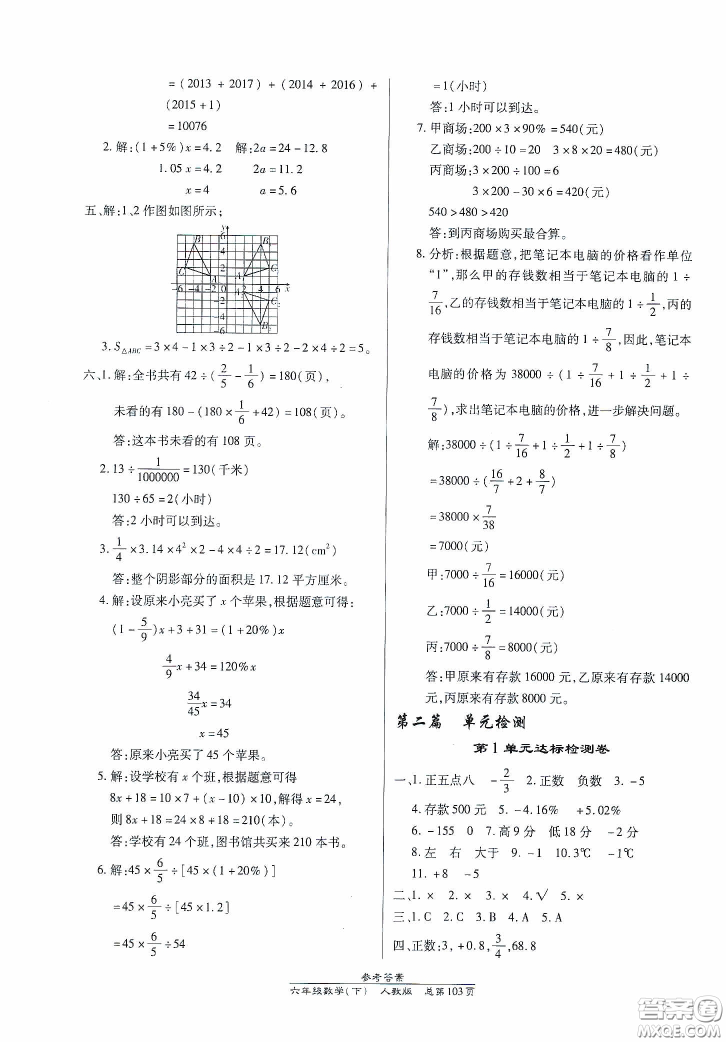 陽光出版社2021匯文圖書卓越課堂六年級(jí)數(shù)學(xué)下冊(cè)人教版答案