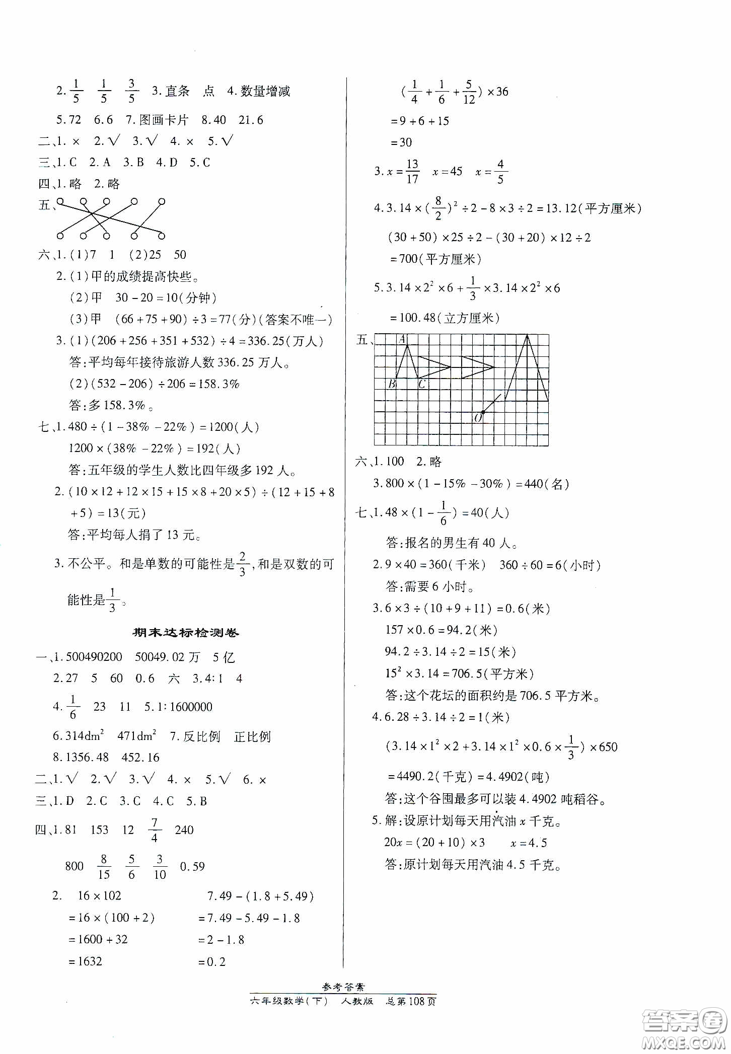 陽光出版社2021匯文圖書卓越課堂六年級(jí)數(shù)學(xué)下冊(cè)人教版答案