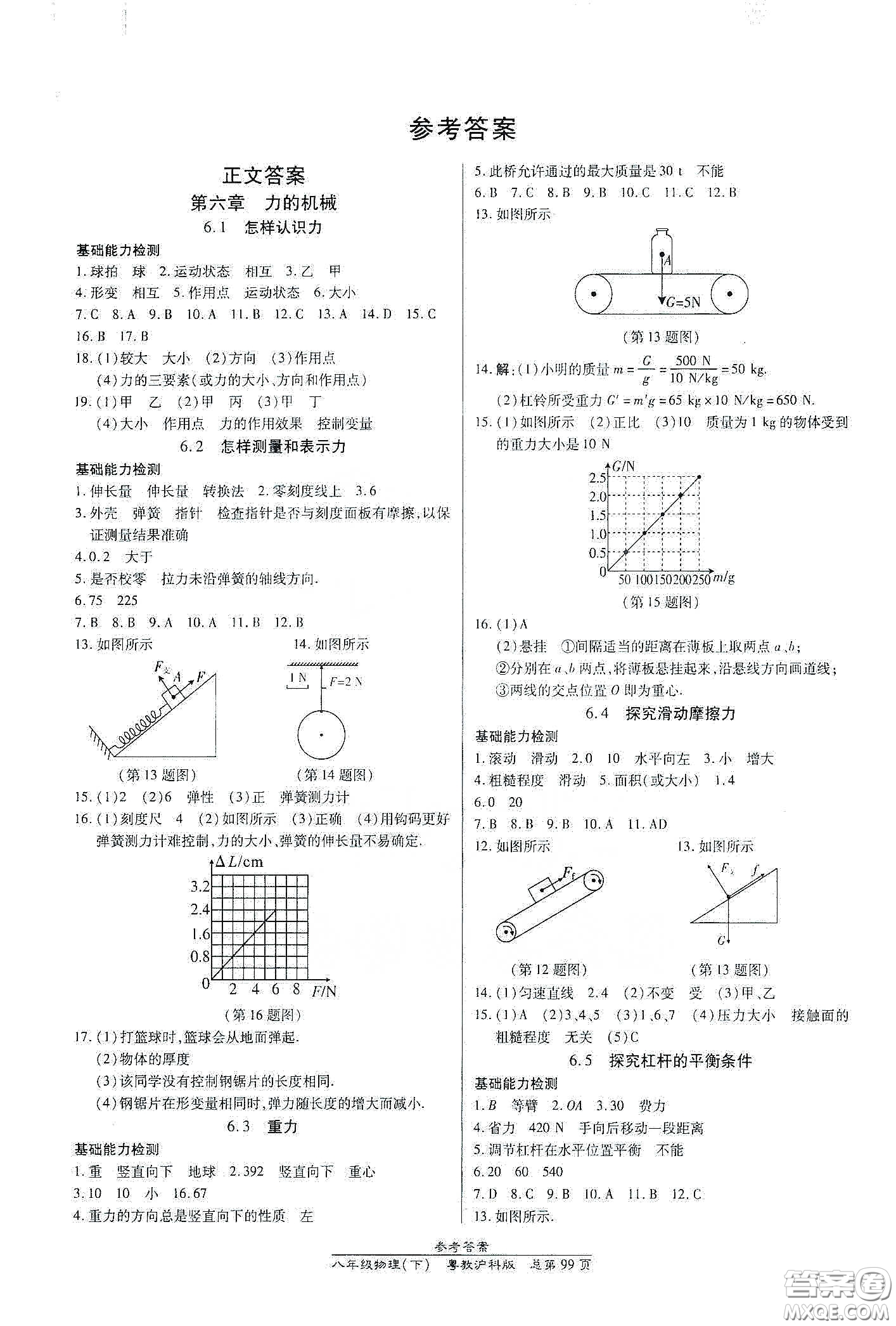 陽光出版社2021匯文圖書卓越課堂八年級物理下冊滬粵版答案