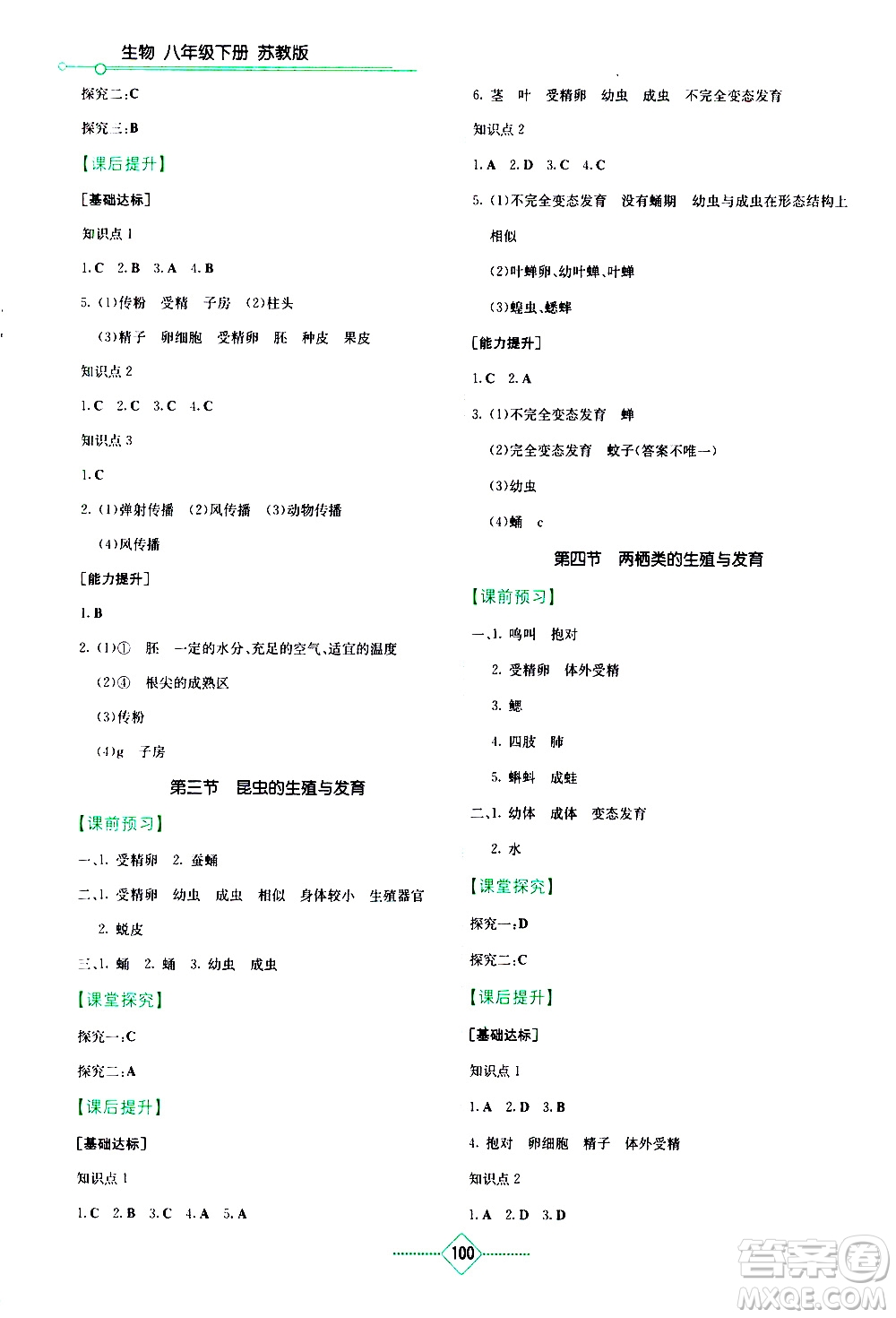 湖南教育出版社2021學(xué)法大視野生物八年級(jí)下冊(cè)蘇教版答案