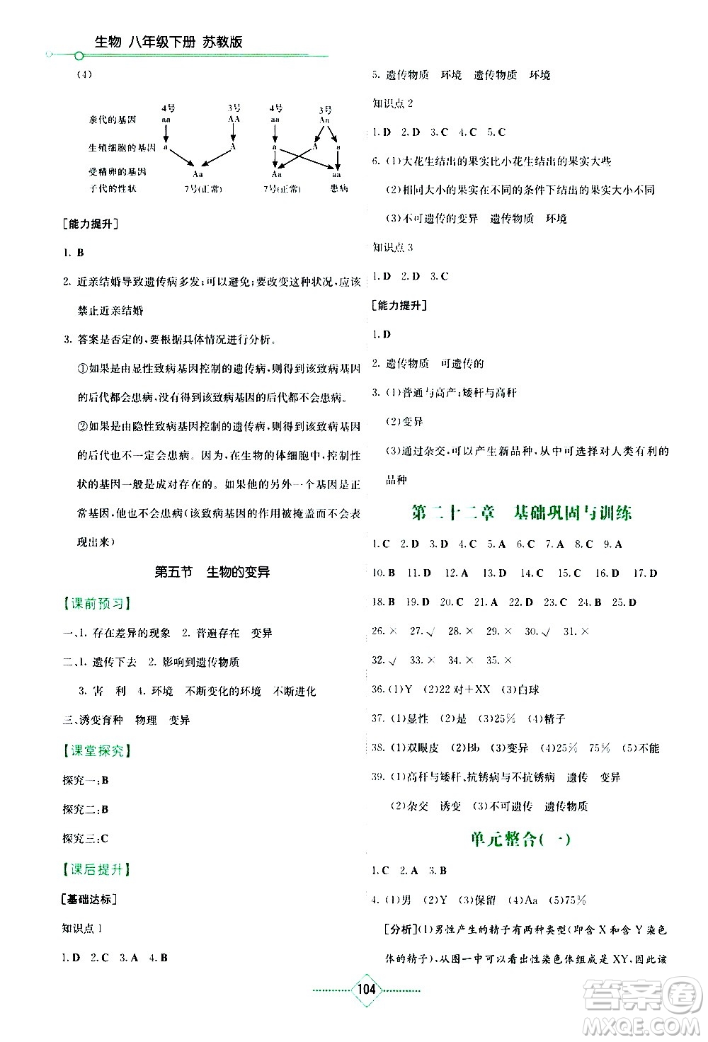 湖南教育出版社2021學(xué)法大視野生物八年級(jí)下冊(cè)蘇教版答案