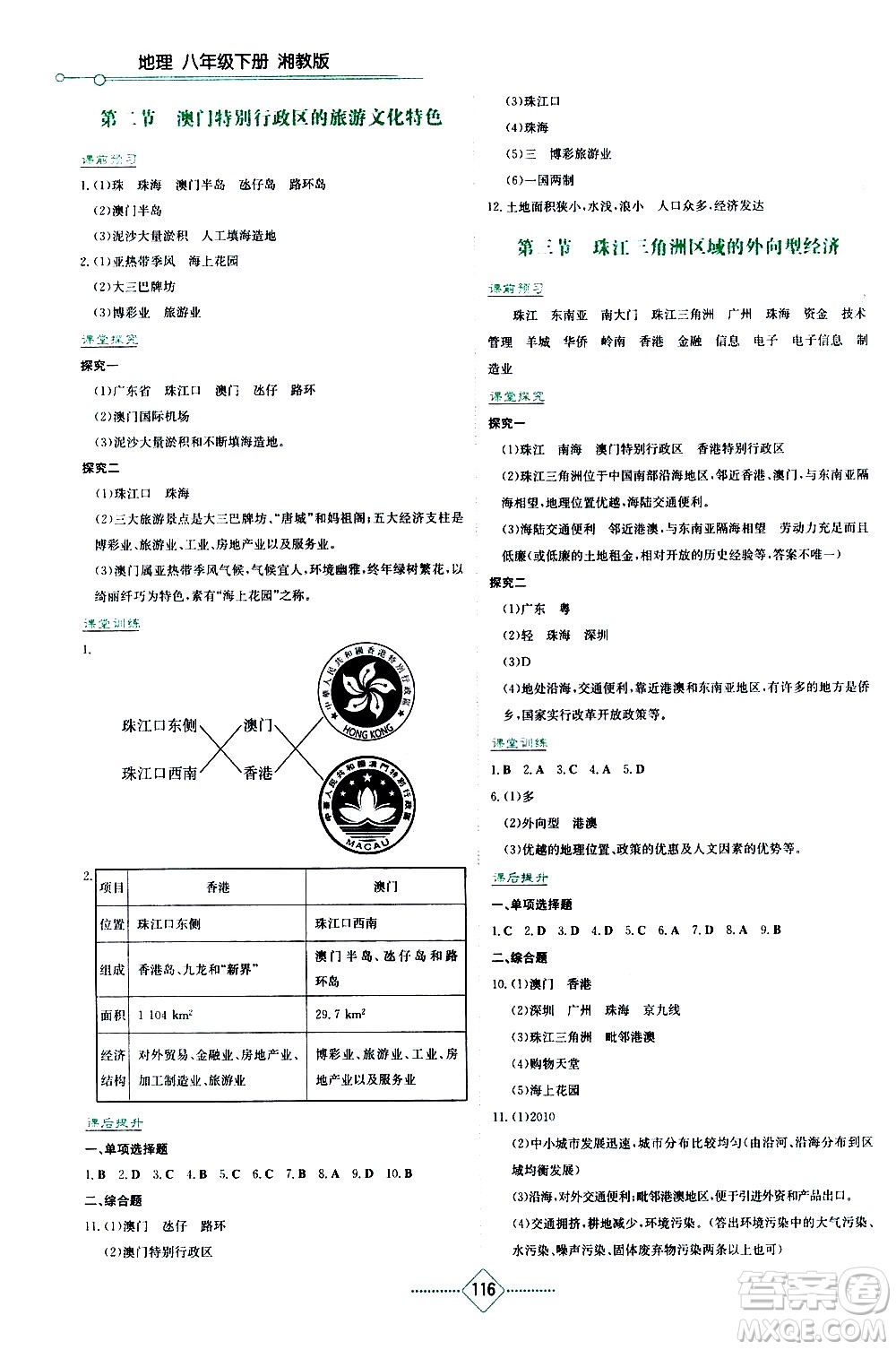 湖南教育出版社2021學(xué)法大視野地理八年級下冊湘教版答案