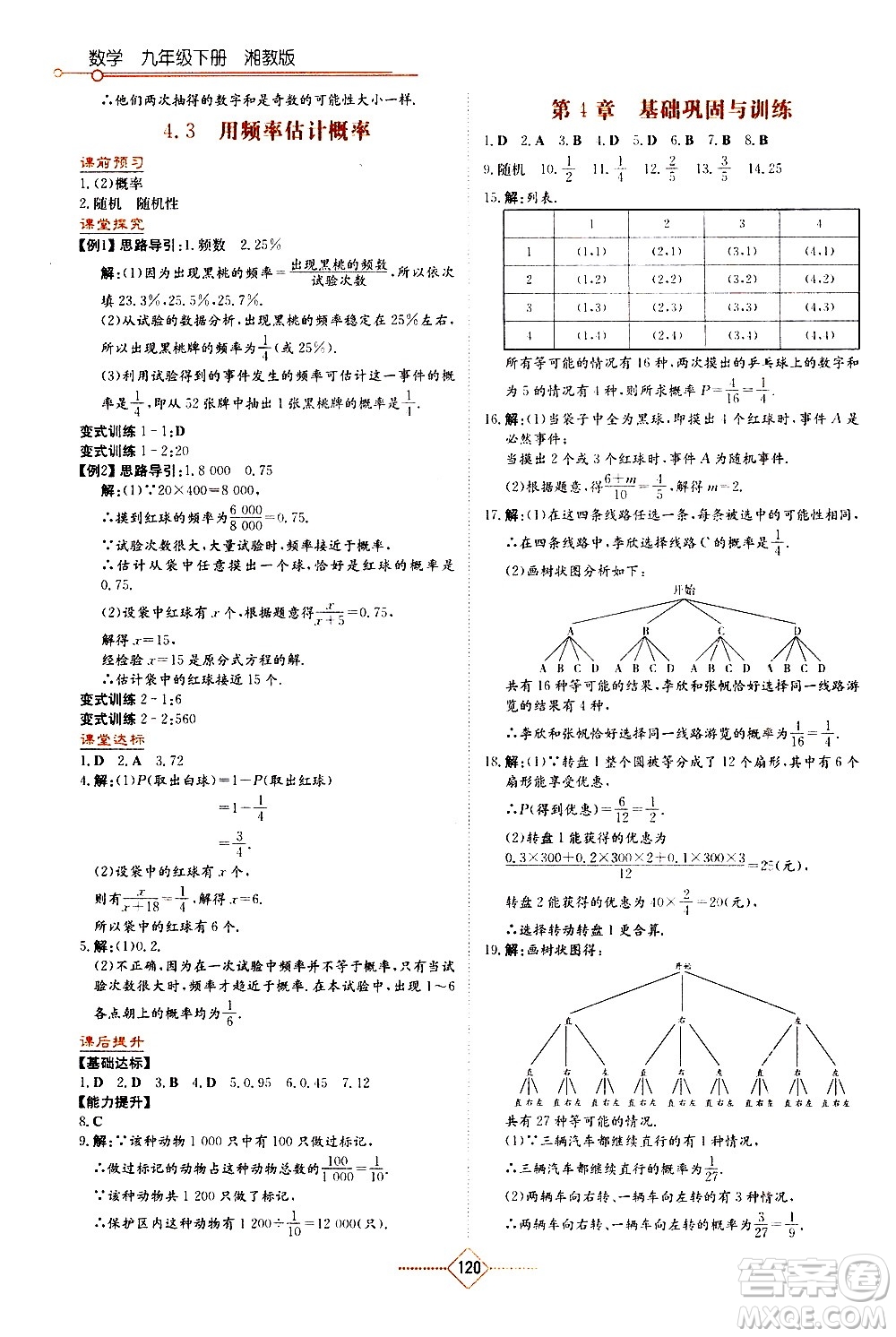 湖南教育出版社2021學(xué)法大視野數(shù)學(xué)九年級(jí)下冊(cè)湘教版答案