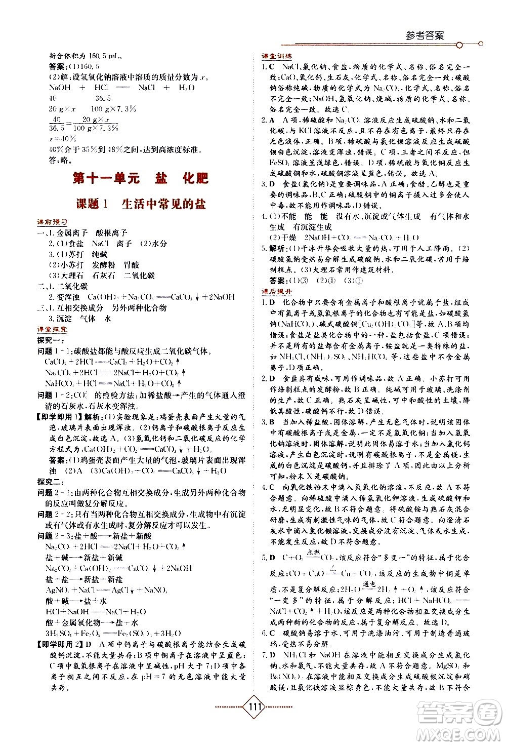 湖南教育出版社2021學(xué)法大視野化學(xué)九年級(jí)下冊(cè)人教版答案