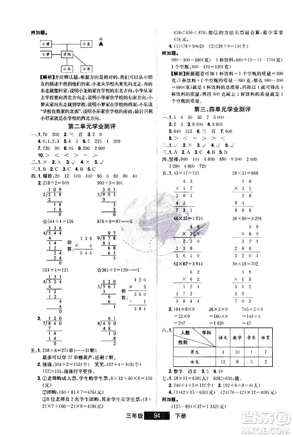 江西美術(shù)出版社2021學(xué)海樂(lè)園數(shù)學(xué)三年級(jí)下冊(cè)RJ人教版答案