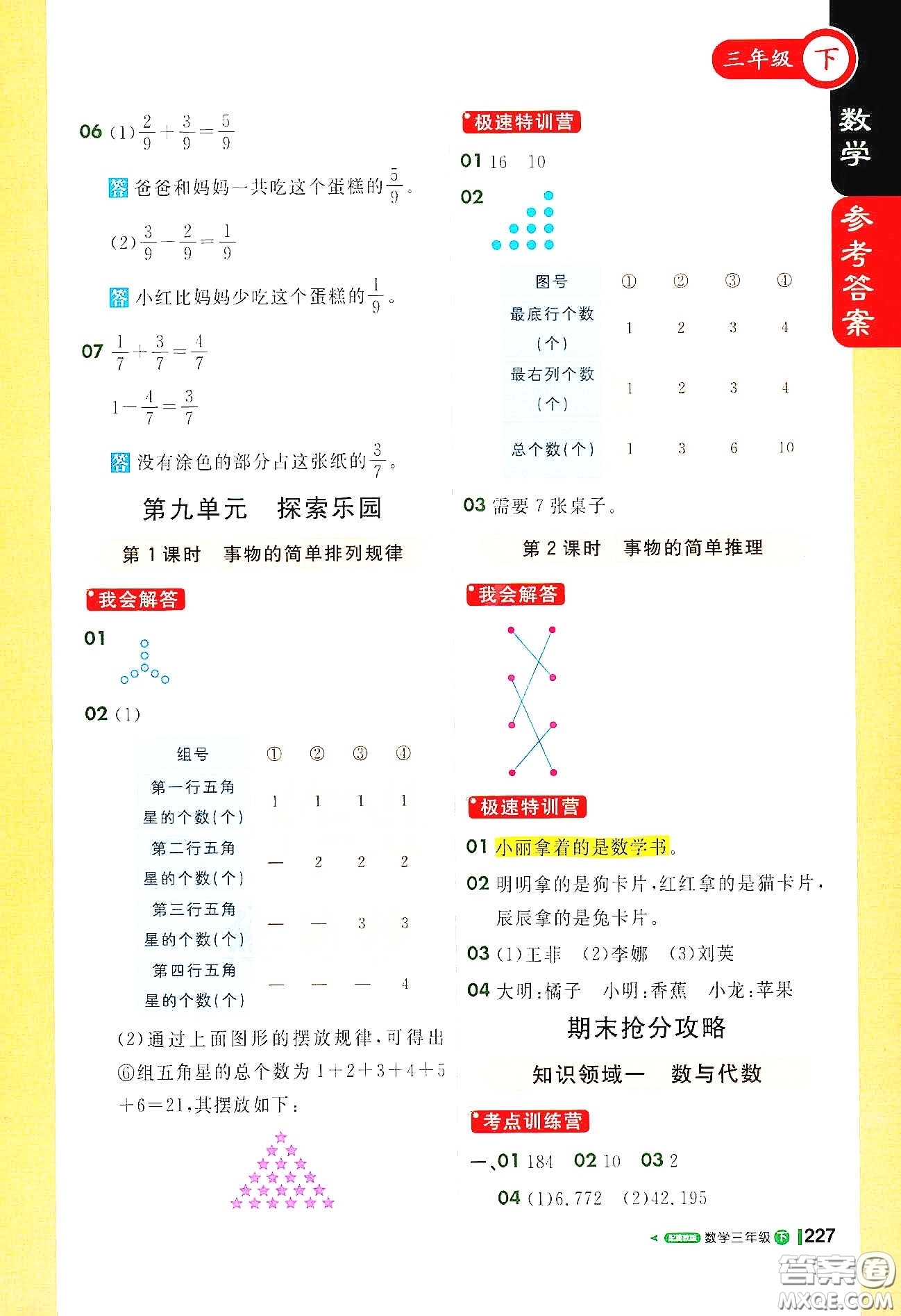 北京教育出版社2021年1+1輕巧奪冠課堂直播三年級數(shù)學下冊冀教版答案