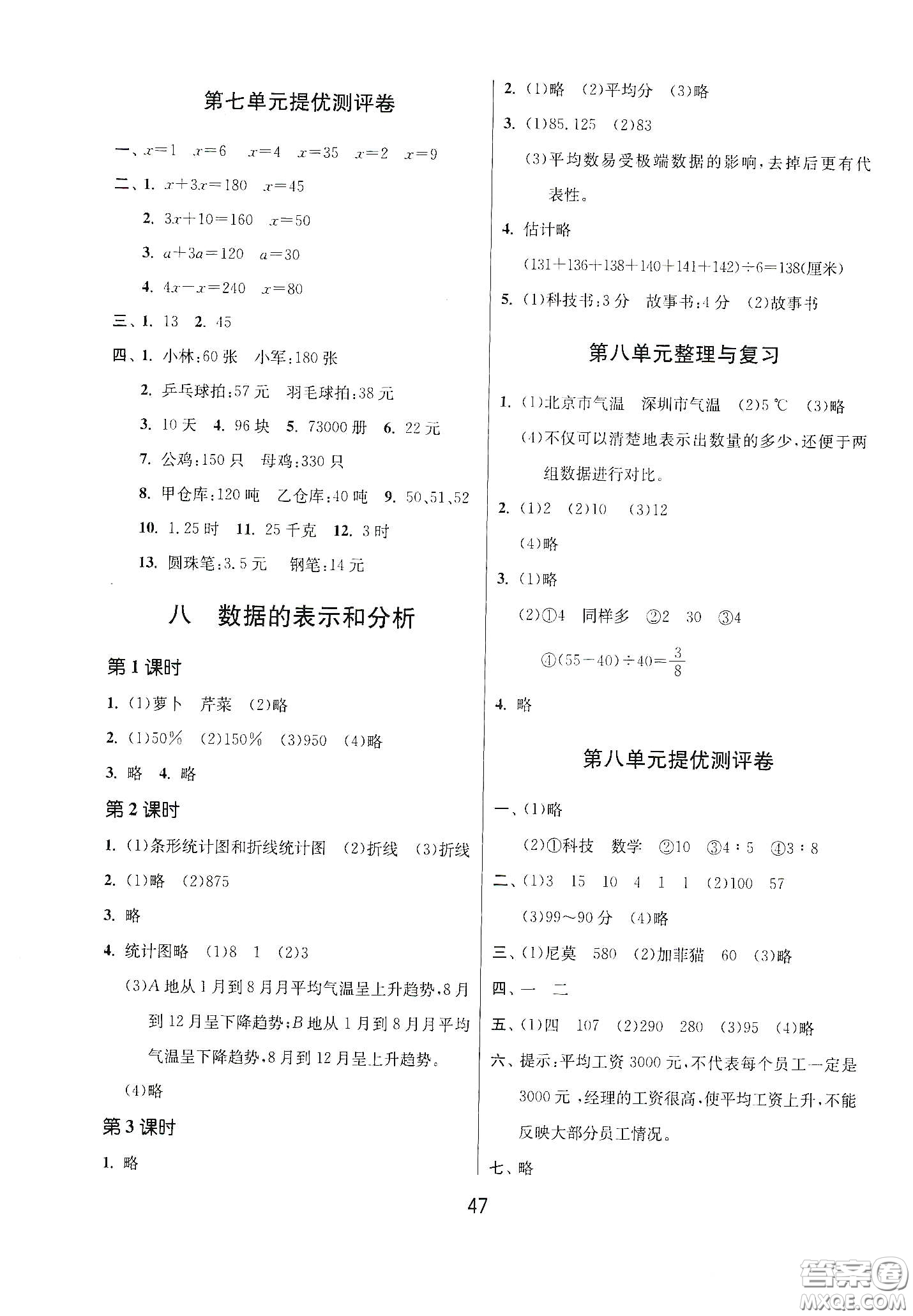 江蘇人民出版社2021春雨教育課時訓練五年級數(shù)學下冊北師大版答案