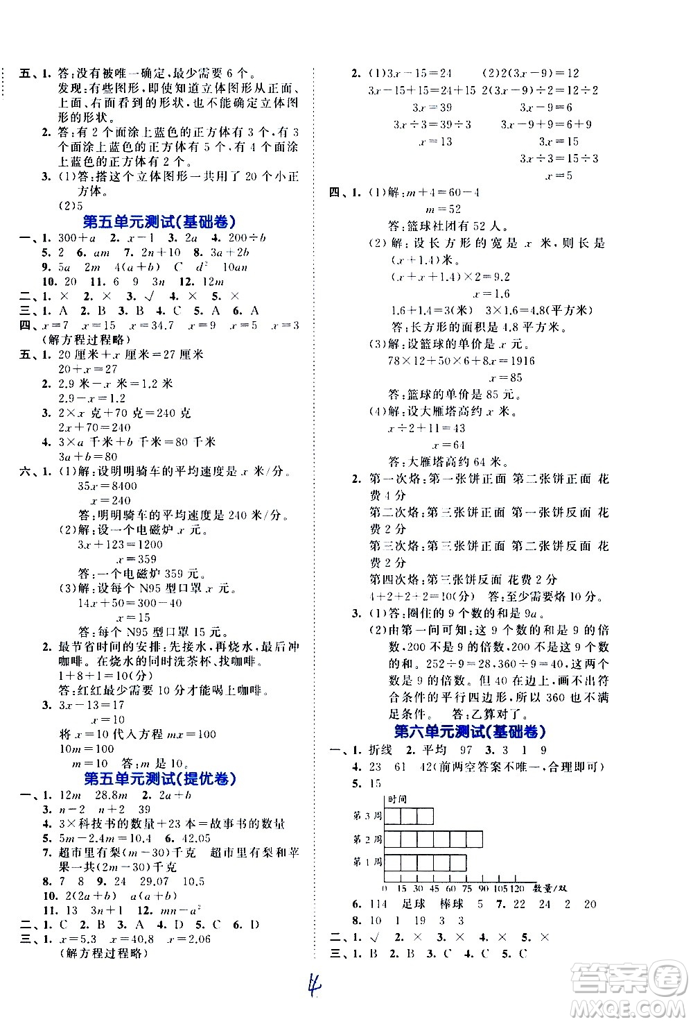 西安出版社2021春季53全優(yōu)卷小學(xué)數(shù)學(xué)四年級(jí)下冊BSD北師大版答案