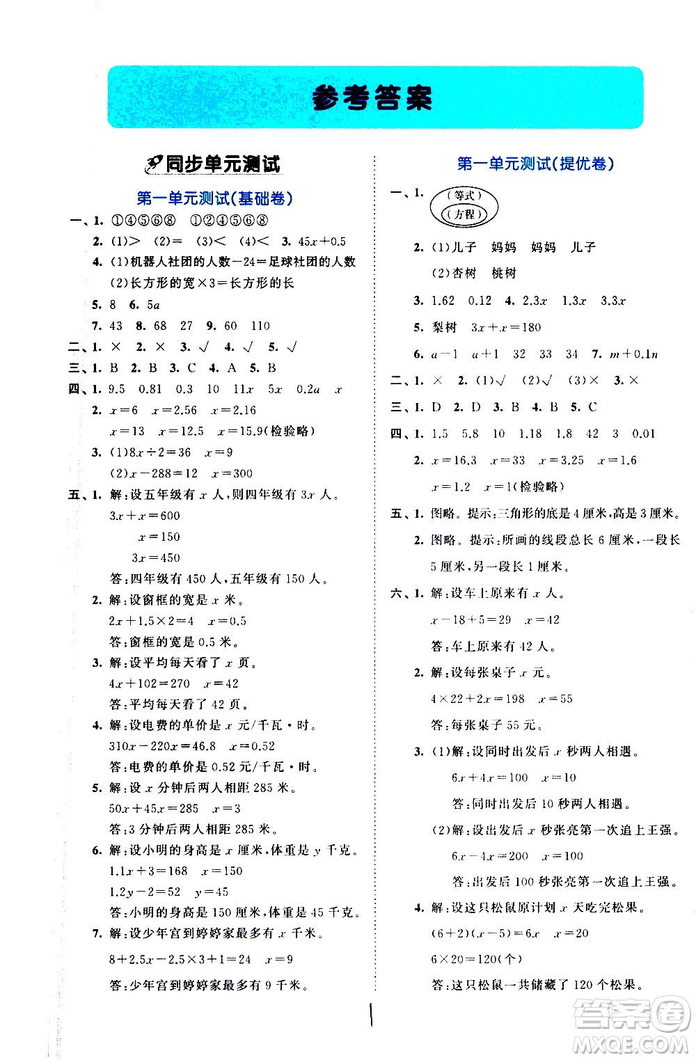 西安出版社2021春季53全優(yōu)卷小學(xué)數(shù)學(xué)五年級下冊SJ蘇教版答案