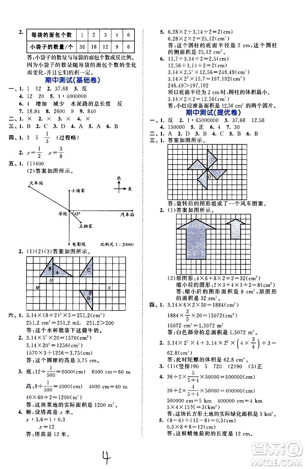 西安出版社2021春季53全優(yōu)卷小學數(shù)學六年級下冊BSD北師大版答案