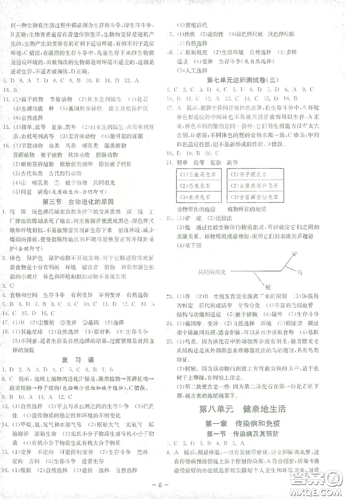 江蘇人民出版社2021春雨教育課時(shí)訓(xùn)練八年級(jí)生物下冊(cè)人民教育版答案