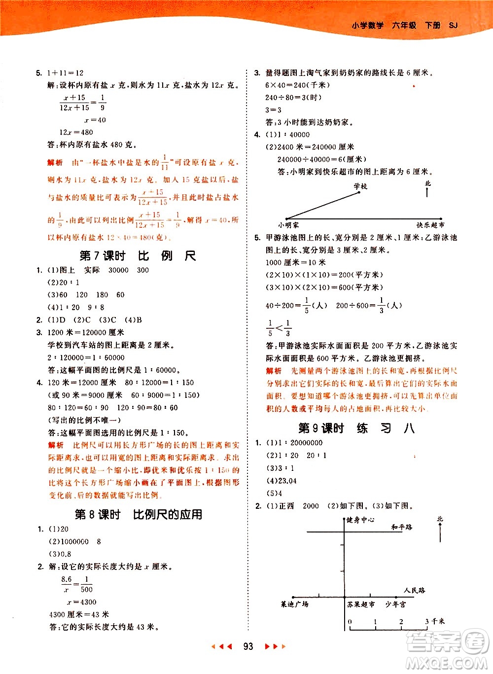 教育科學(xué)出版社2021春季53天天練小學(xué)數(shù)學(xué)六年級(jí)下冊(cè)SJ蘇教版答案