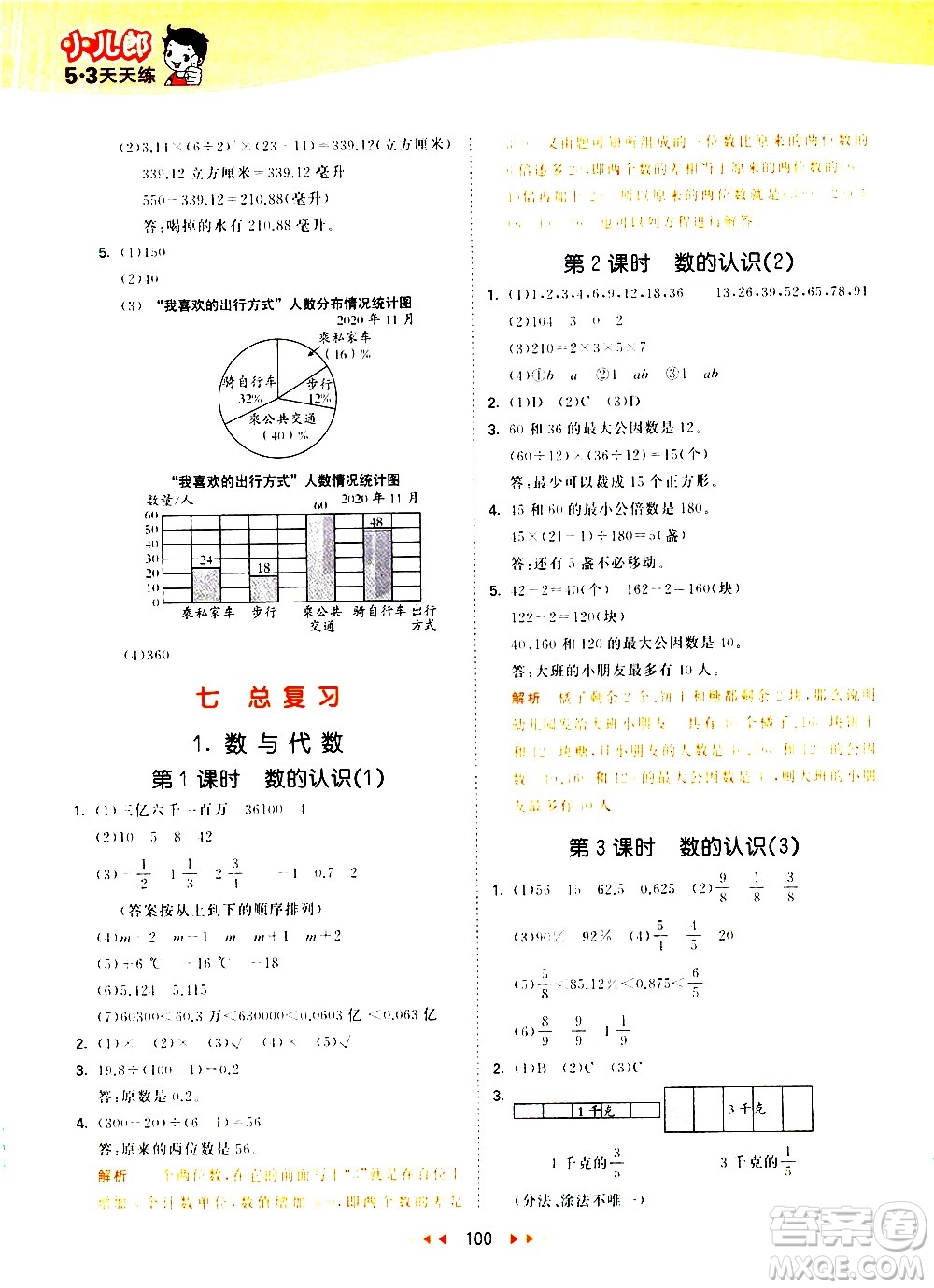 教育科學(xué)出版社2021春季53天天練小學(xué)數(shù)學(xué)六年級(jí)下冊(cè)SJ蘇教版答案