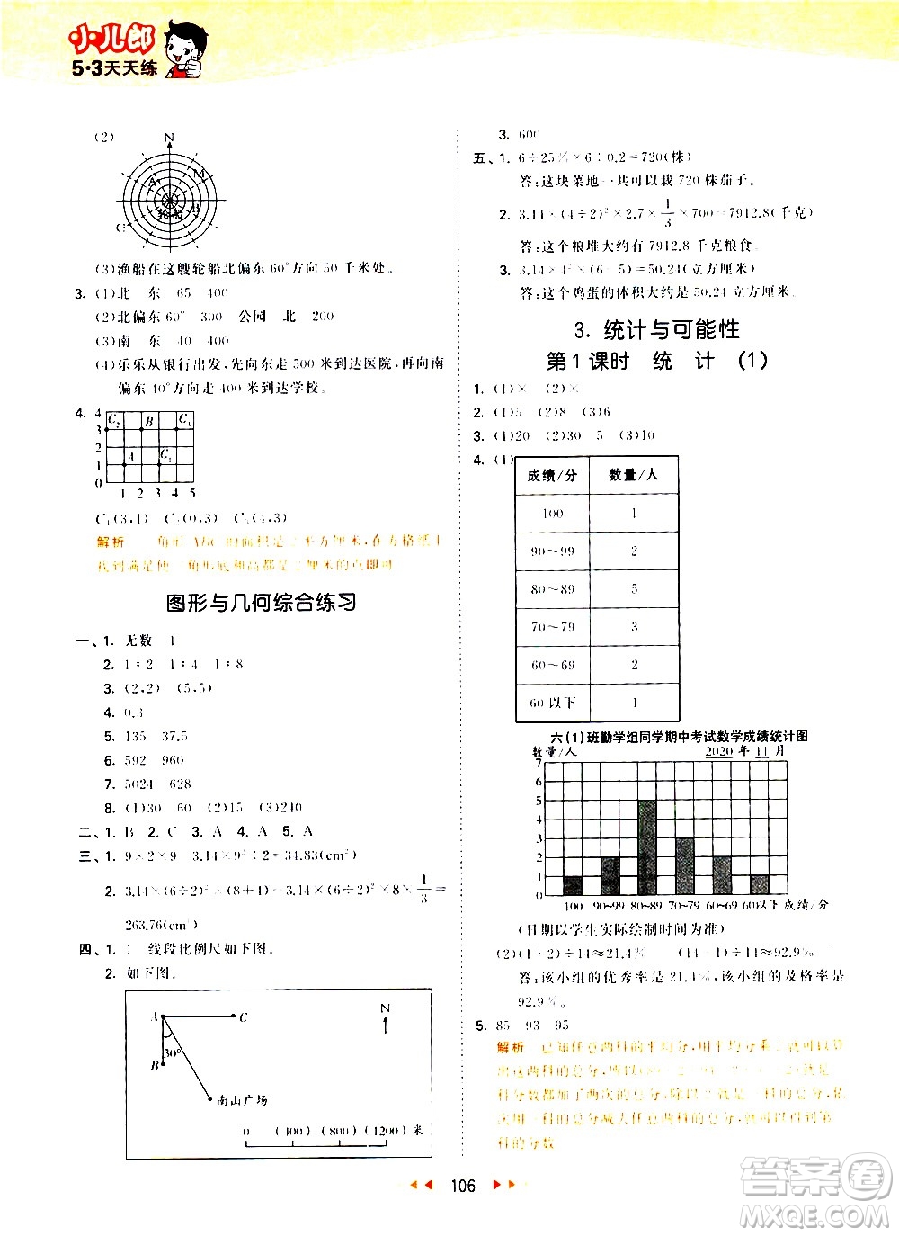 教育科學(xué)出版社2021春季53天天練小學(xué)數(shù)學(xué)六年級(jí)下冊(cè)SJ蘇教版答案